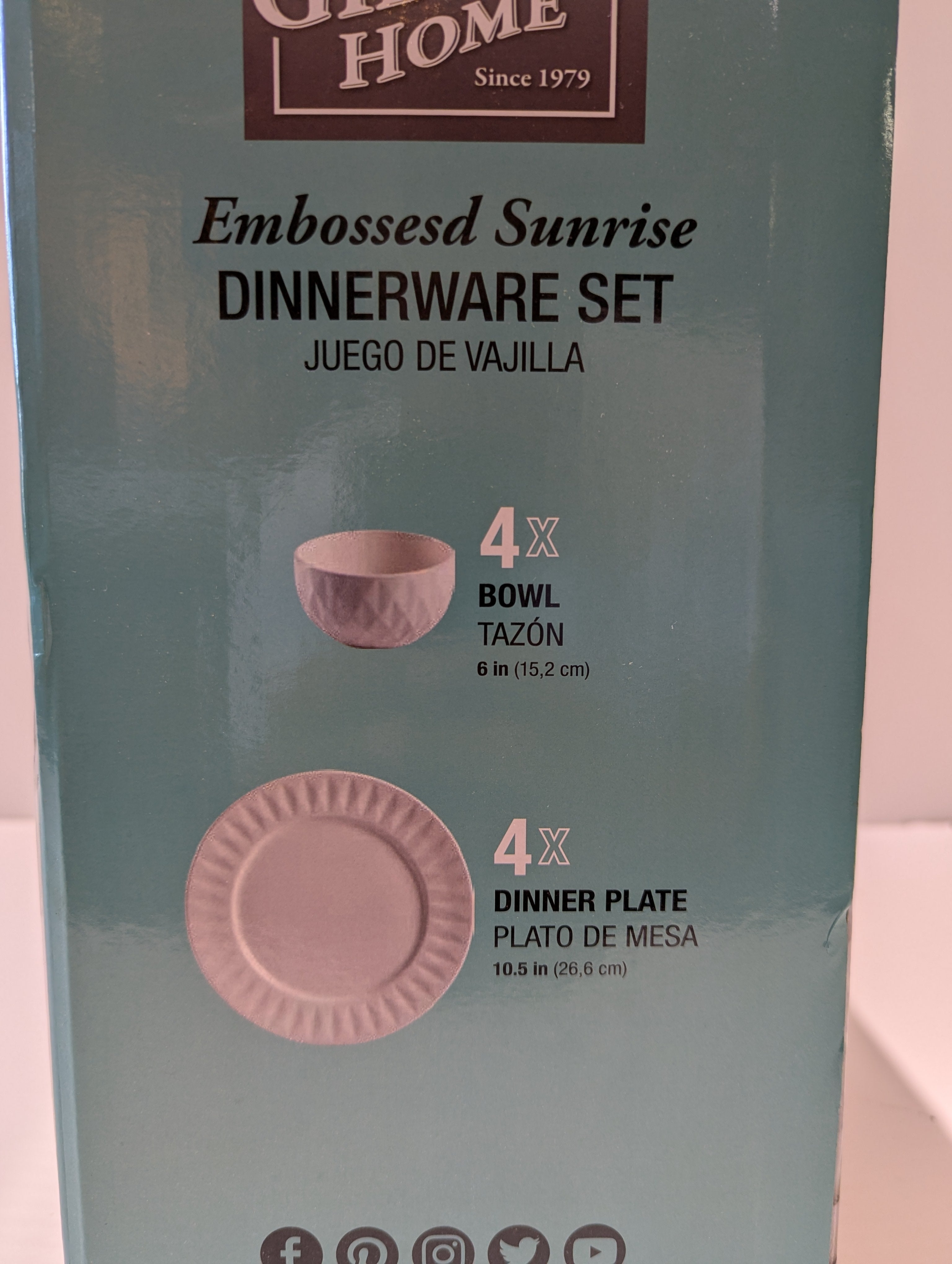 Gibson Home Embossed Sunrise 8 Piece Fine Ceramic Dinnerware Set New Sealed