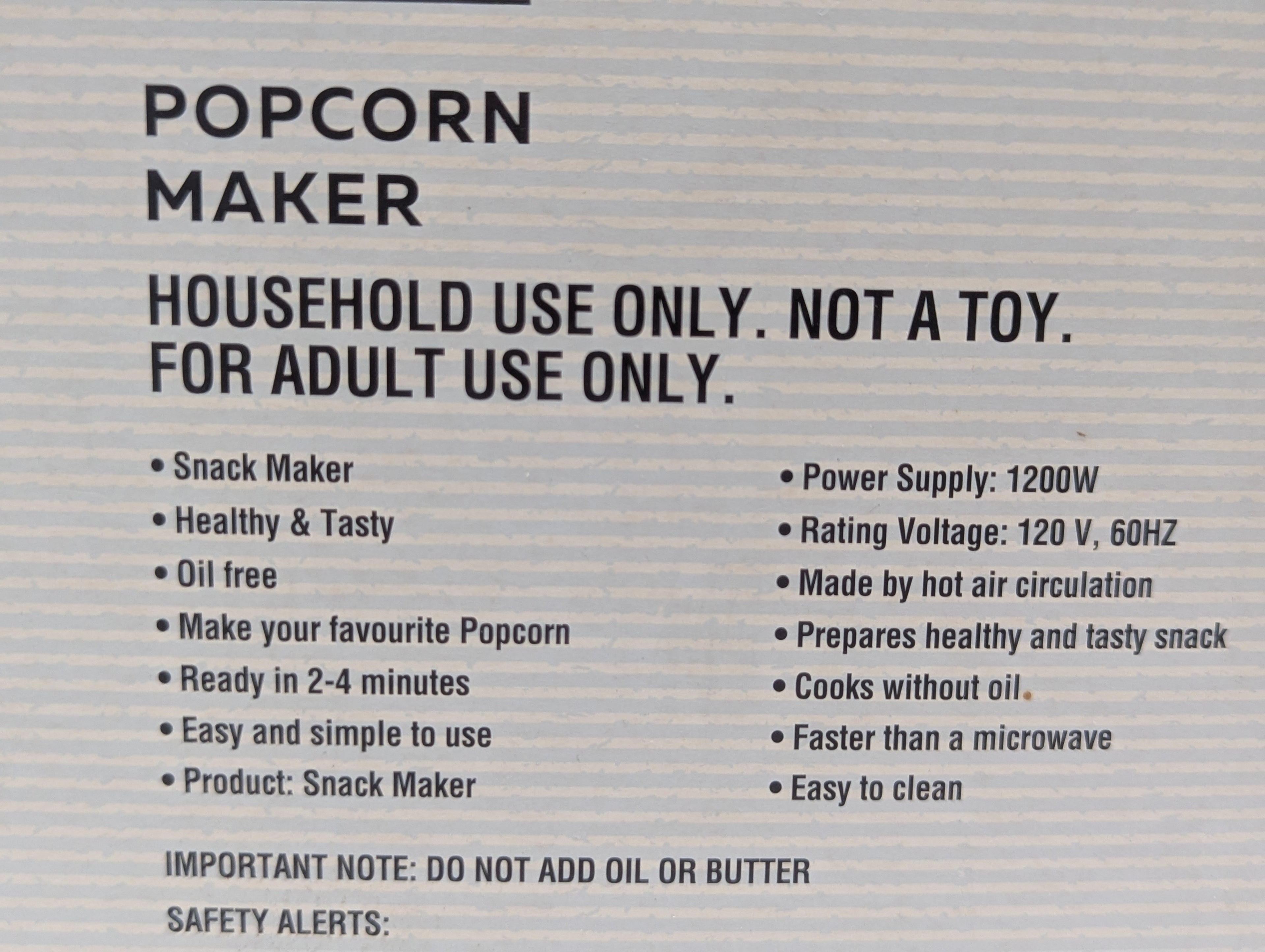 Modern Expressions Hot Air Popcorn Maker 1200W Oil Free Snack Machine New Sealed