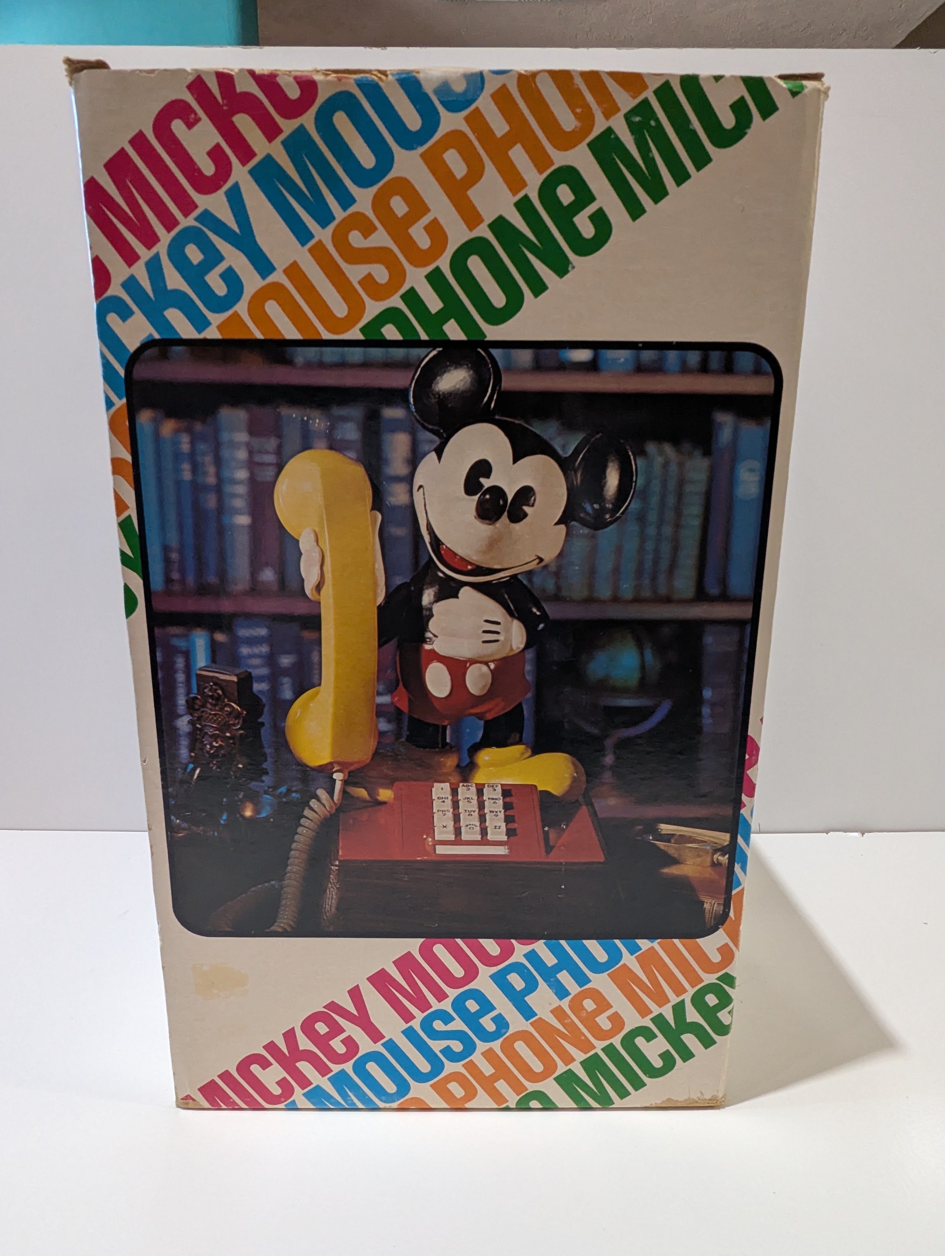 Vintage Disney Mickey Mouse Push Button Desk Telephone Landline Phone w/ Original Box