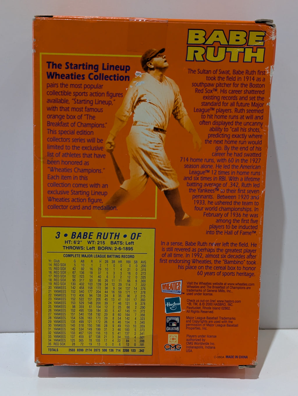 Vintage 2000 Starting Lineup Wheaties Babe Ruth Champion Collection Figure Card