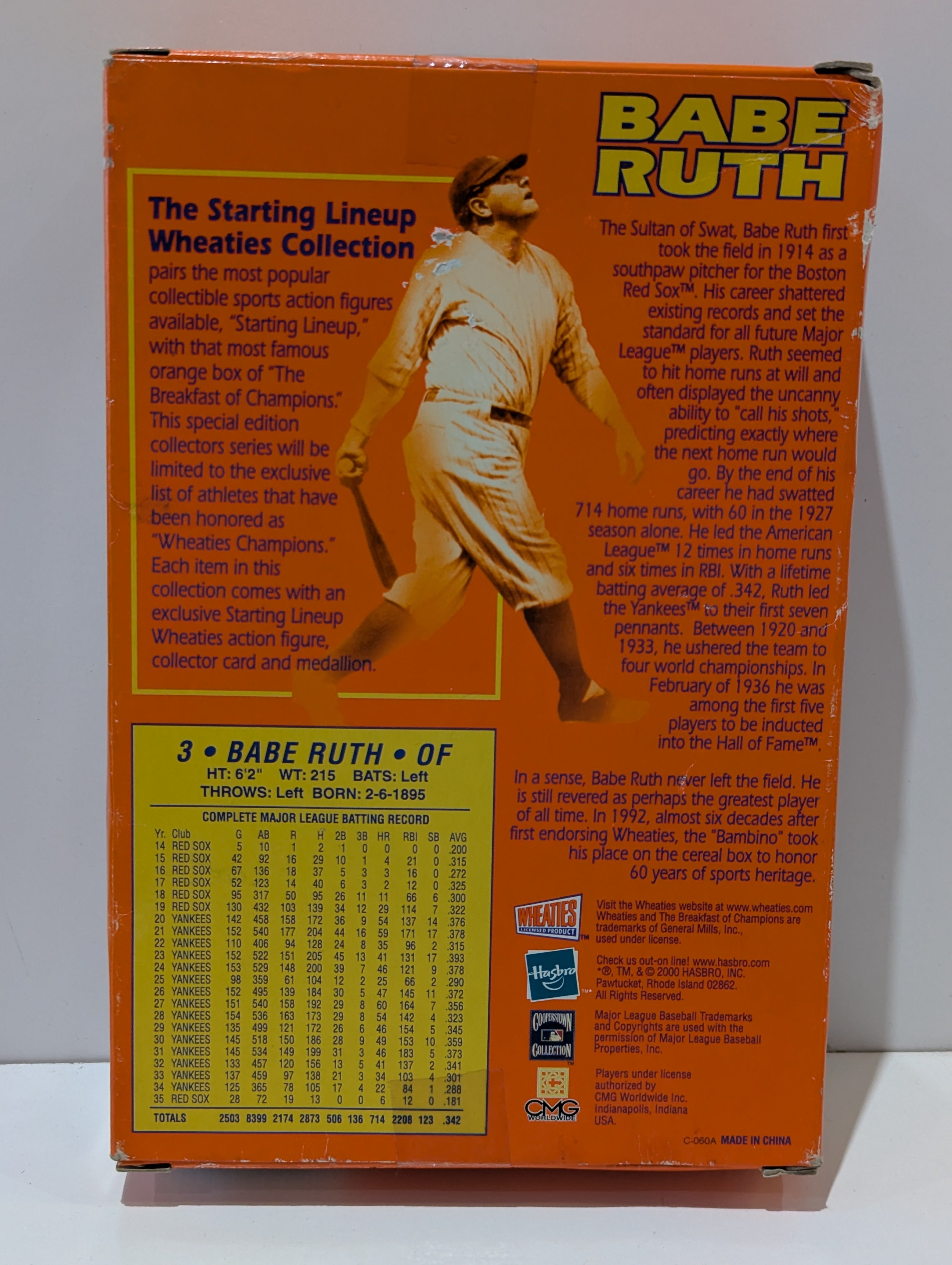 Vintage 2000 Starting Lineup Wheaties Babe Ruth Champion Collection Figure Card