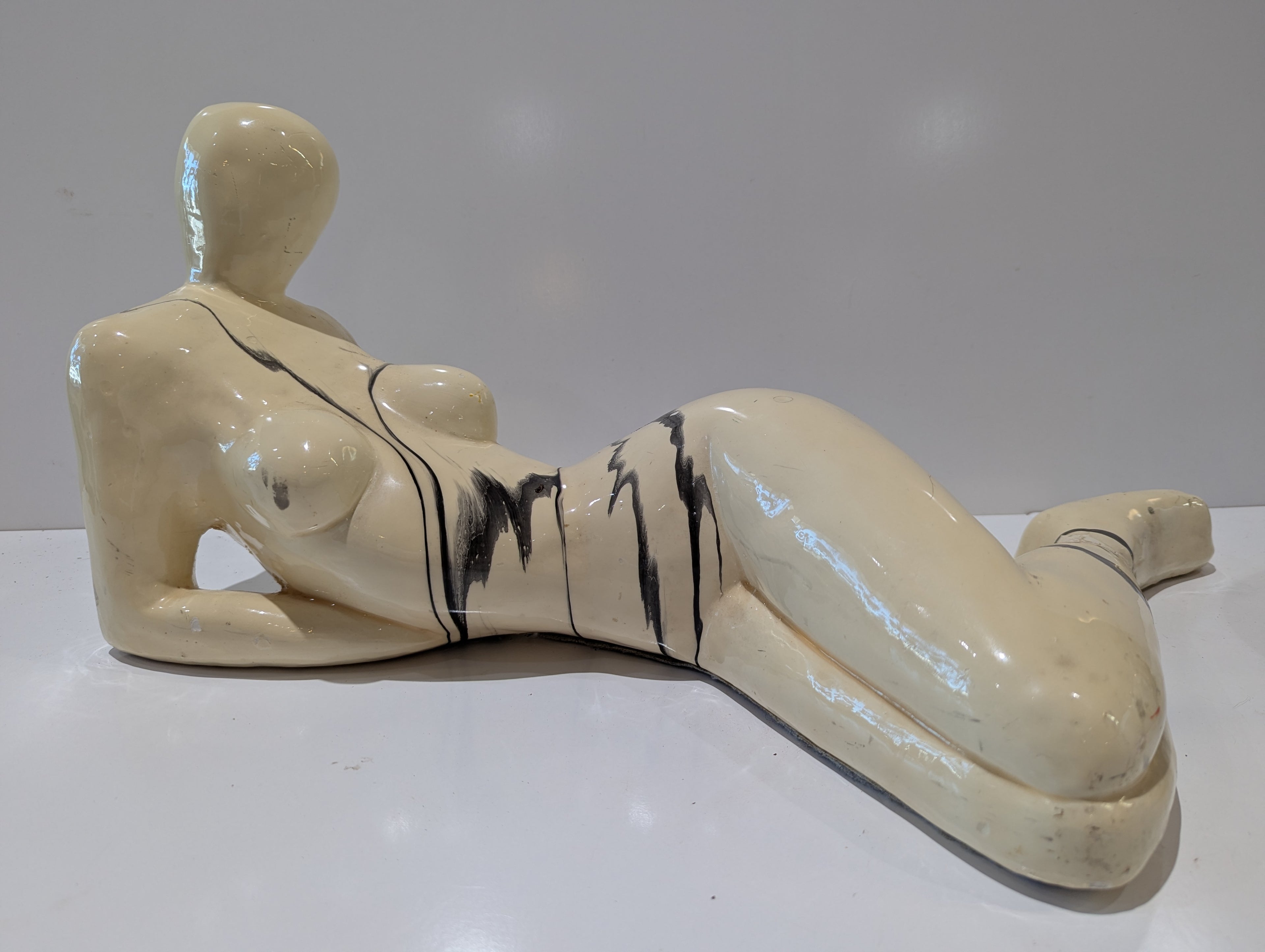 Vintage Abstract Reclining Female Ceramic Art Sculpture Modern Nude Figure Statue Decor