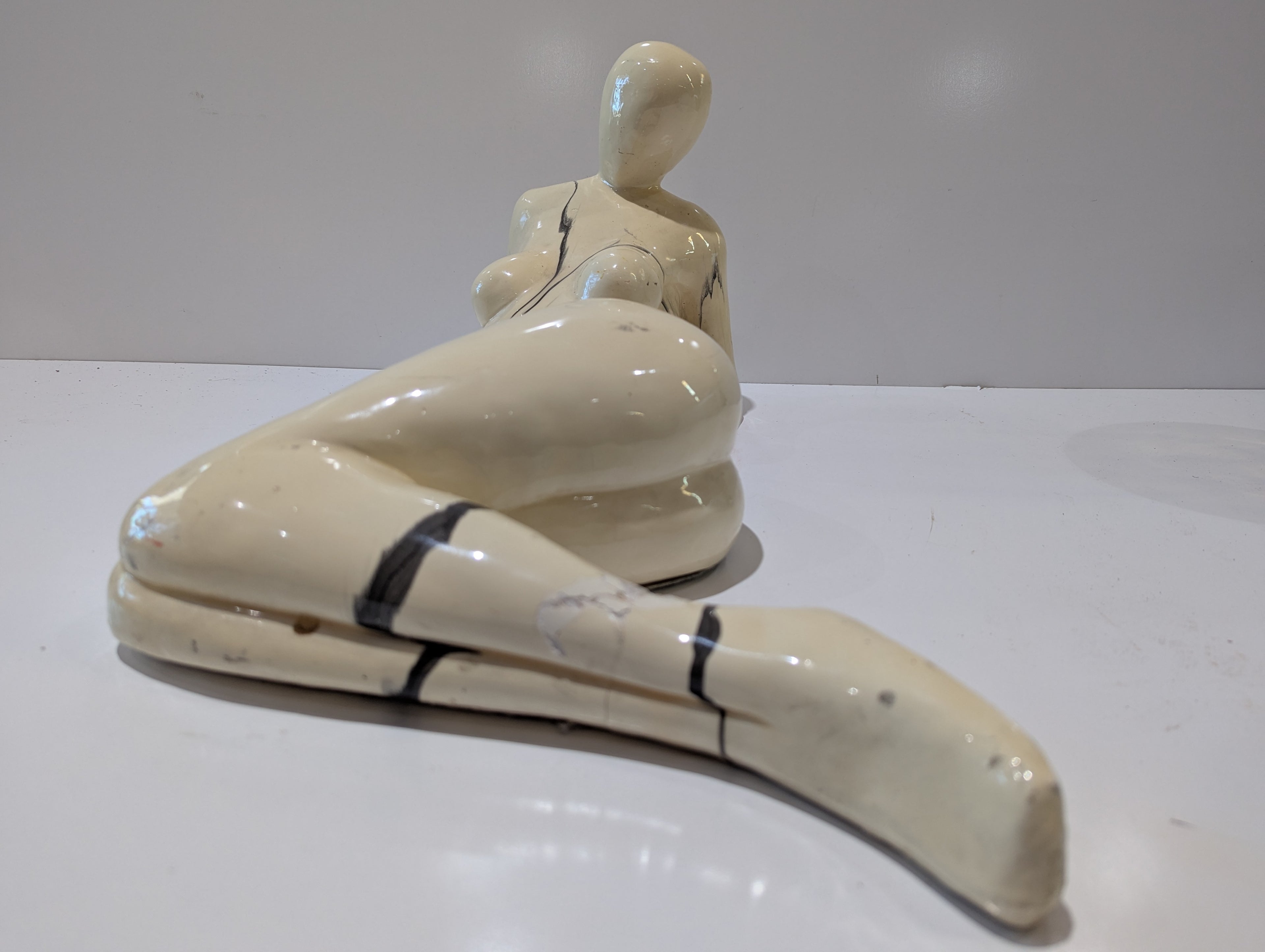 Vintage Abstract Reclining Female Ceramic Art Sculpture Modern Nude Figure Statue Decor