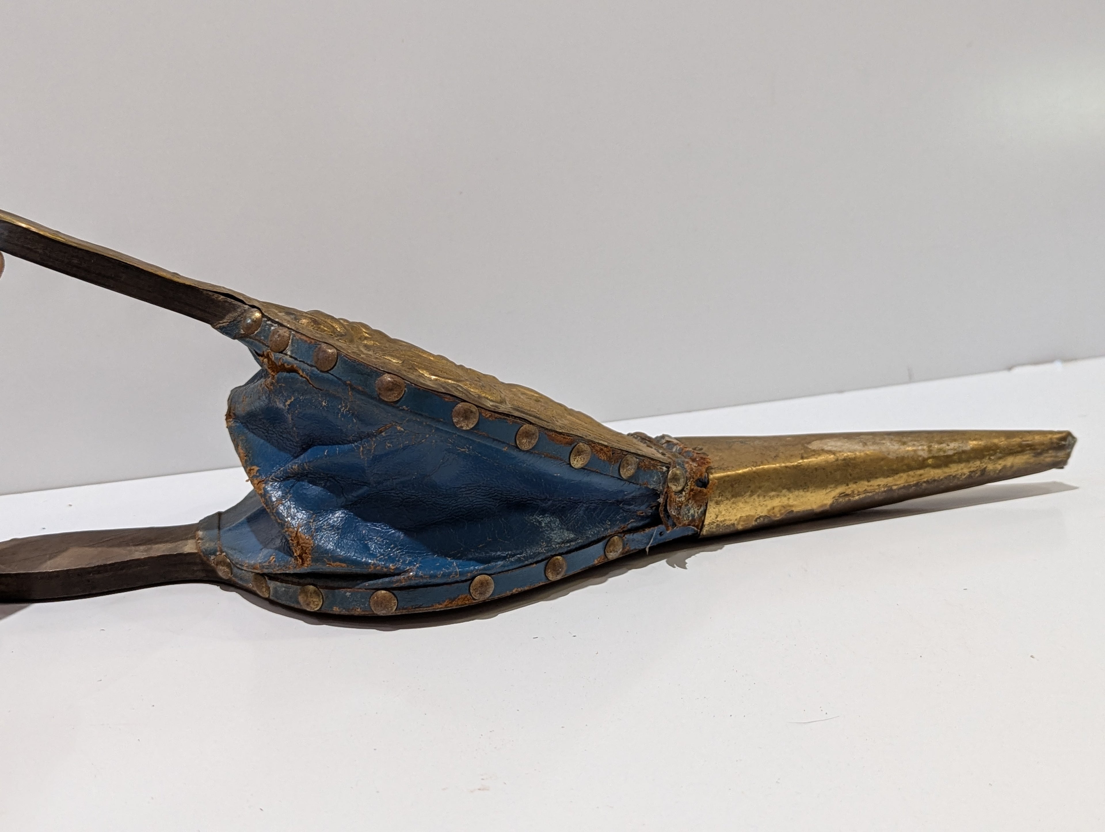 Vintage Embossed Brass Fireplace Bellows Wood Handle Folk Art Hearth Decor Tool