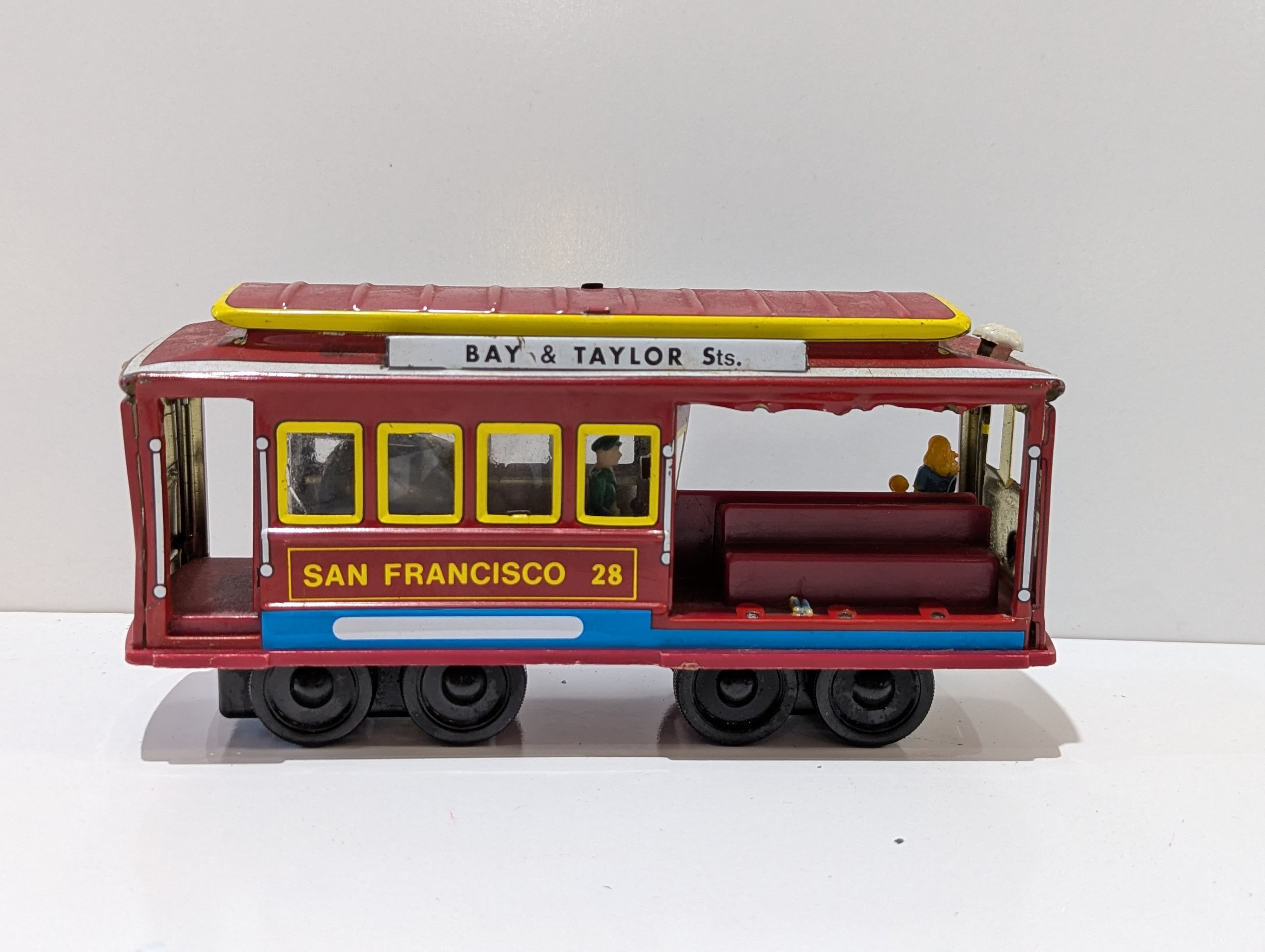 Vintage San Francisco Cable Car Tin Friction Toy Bay Taylor Powell Market Trolley