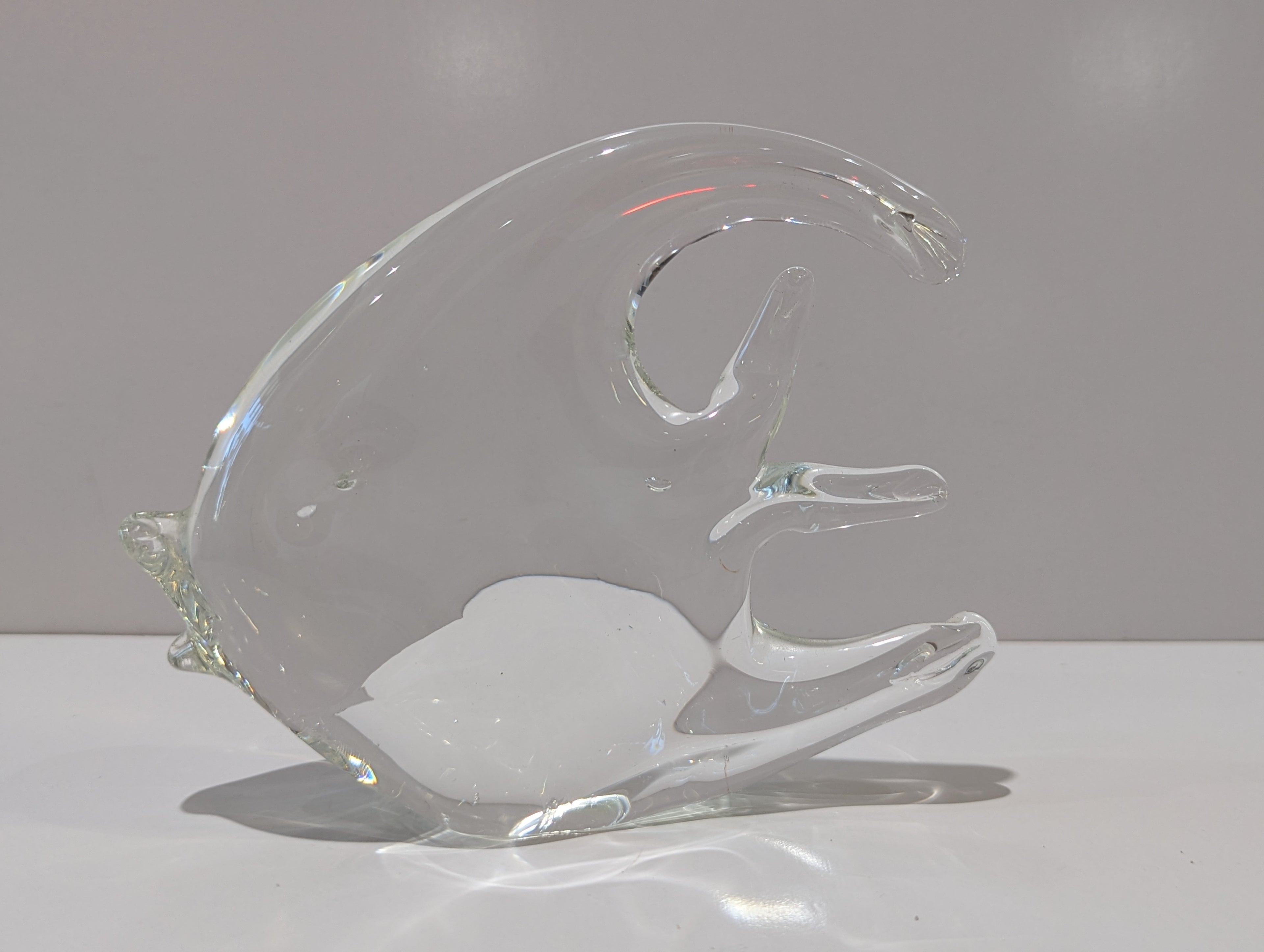 Vintage Clear Art Glass Abstract Dolphin Fish Sculpture Hand Blown Coastal Decor