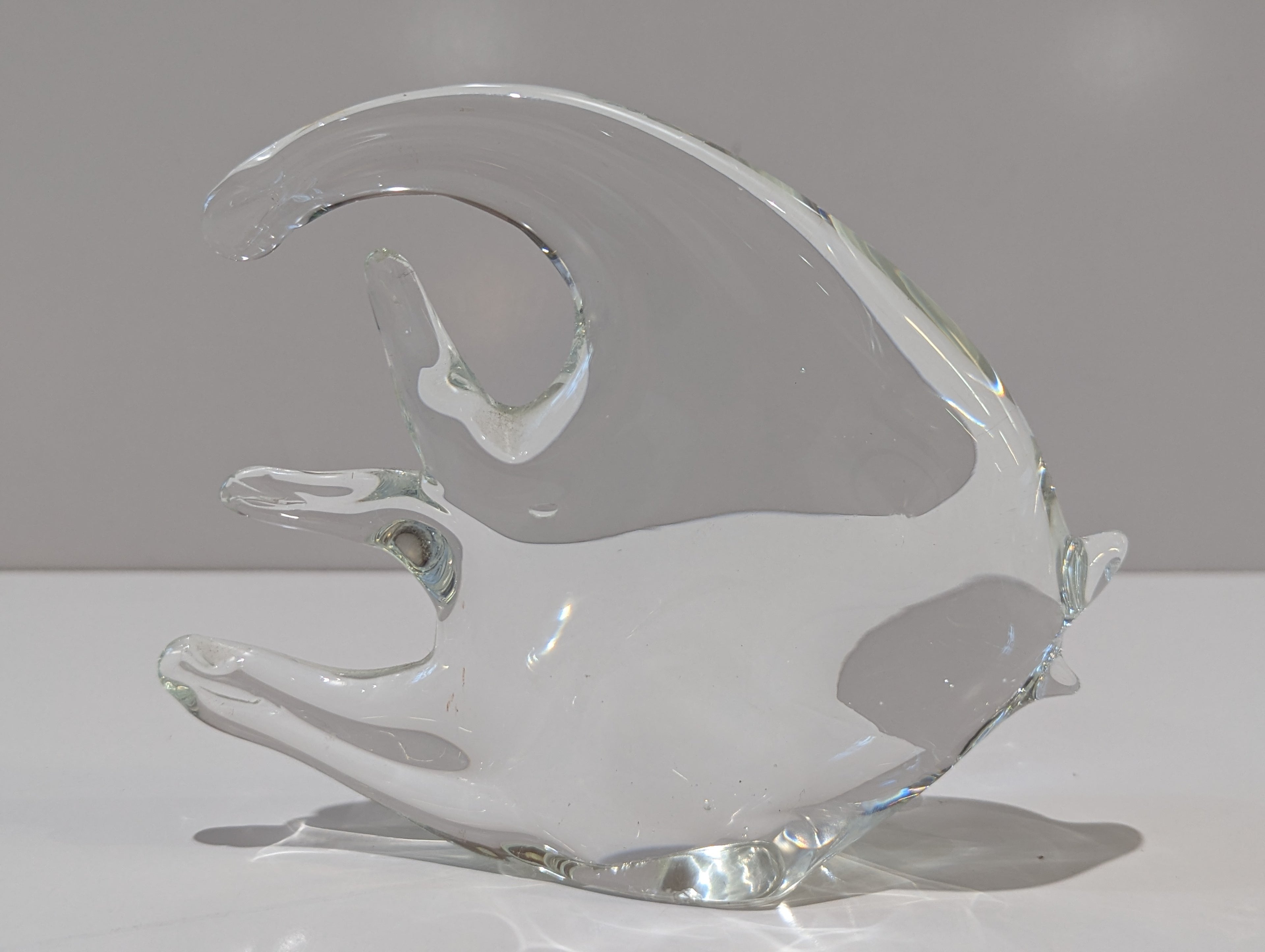 Vintage Clear Art Glass Abstract Dolphin Fish Sculpture Hand Blown Coastal Decor