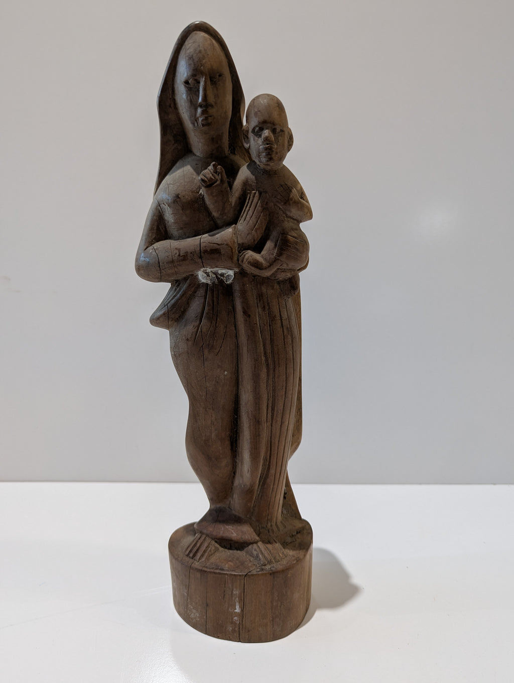 Vintage Hand Carved Wood Madonna And Child Religious Folk Art Sculpture Statue