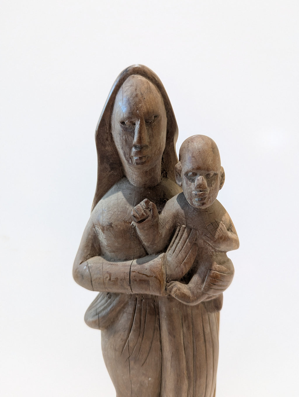 Vintage Hand Carved Wood Madonna And Child Religious Folk Art Sculpture Statue