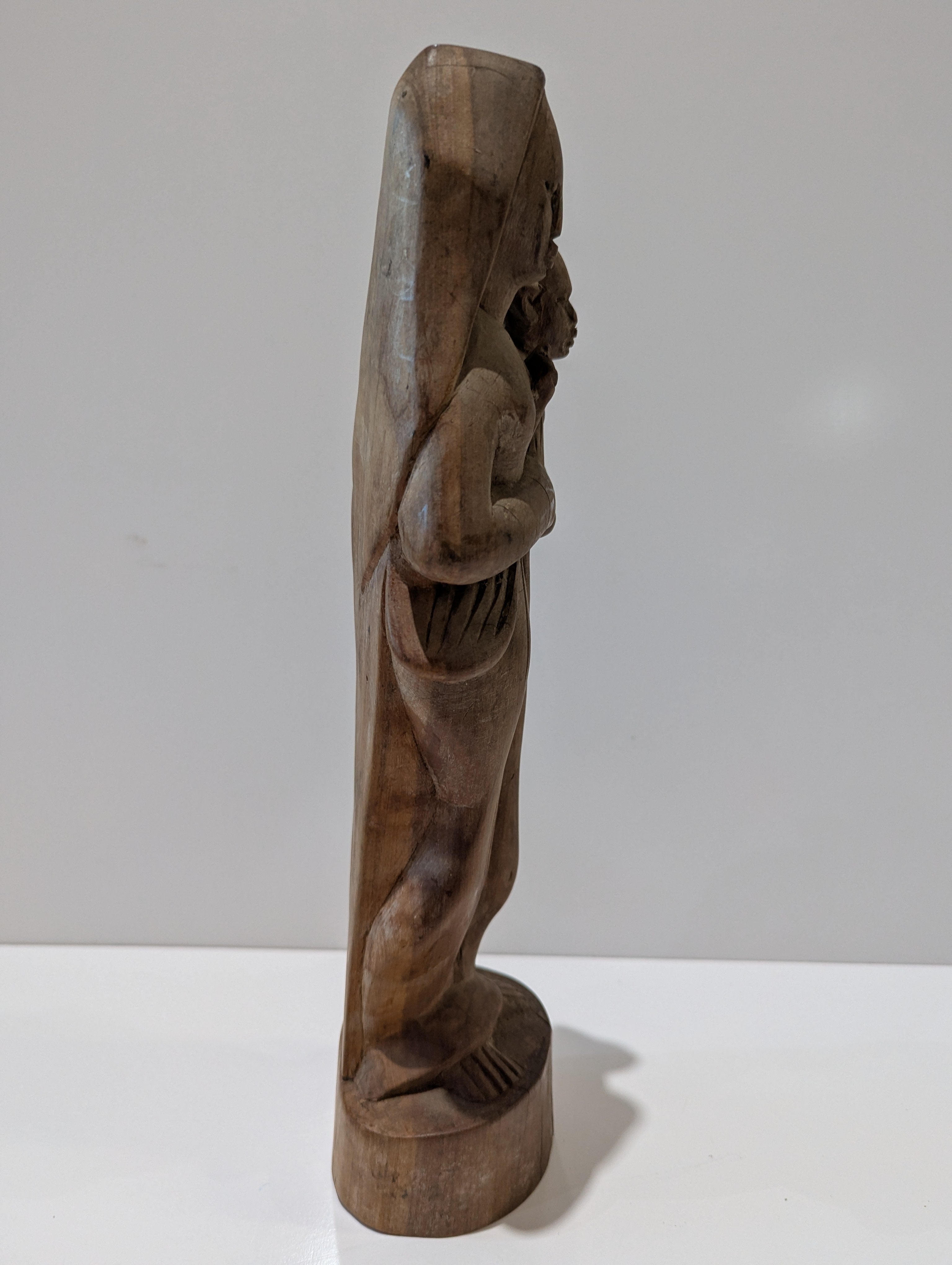 Vintage Hand Carved Wood Madonna And Child Religious Folk Art Sculpture Statue