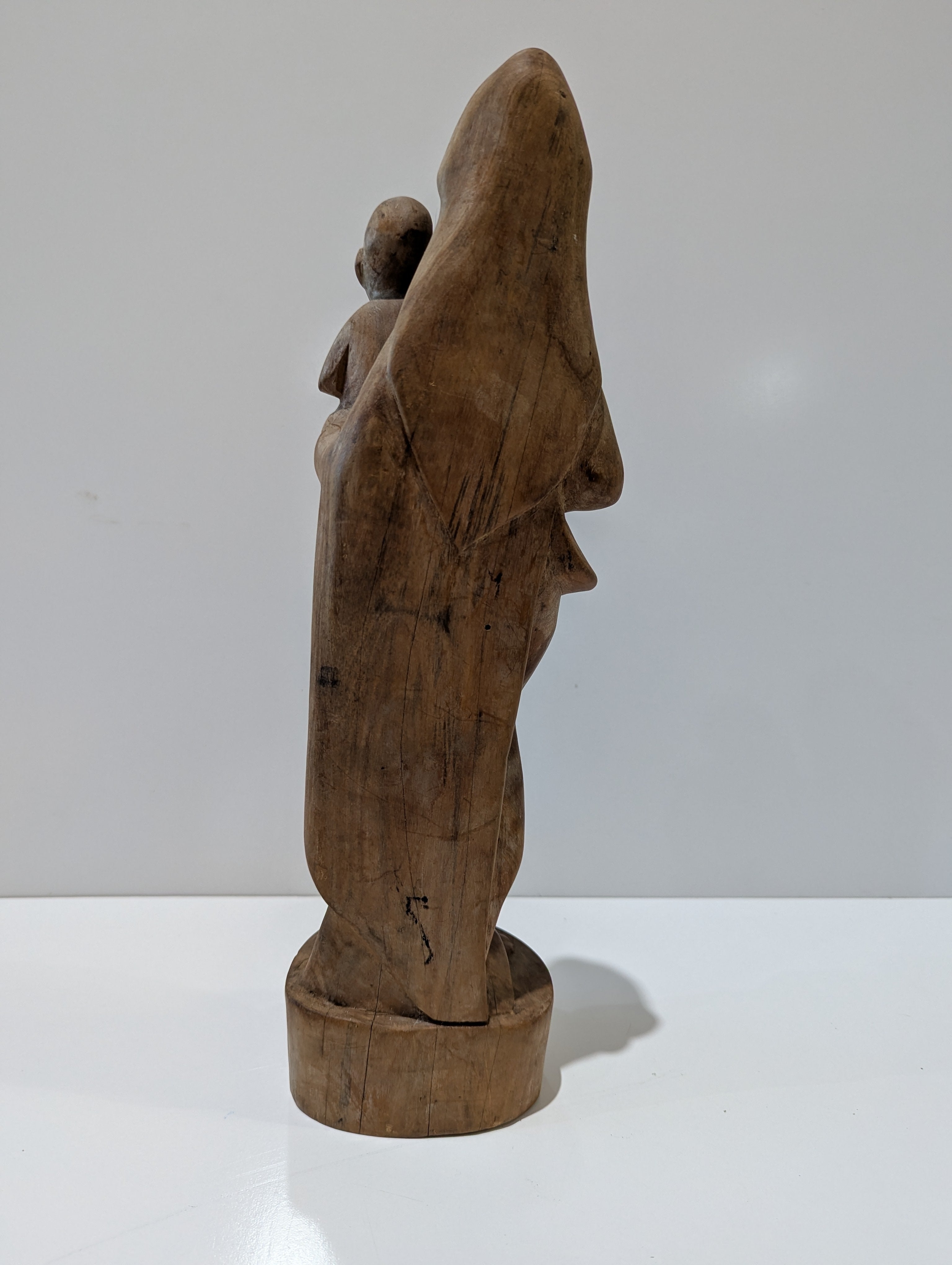 Vintage Hand Carved Wood Madonna And Child Religious Folk Art Sculpture Statue