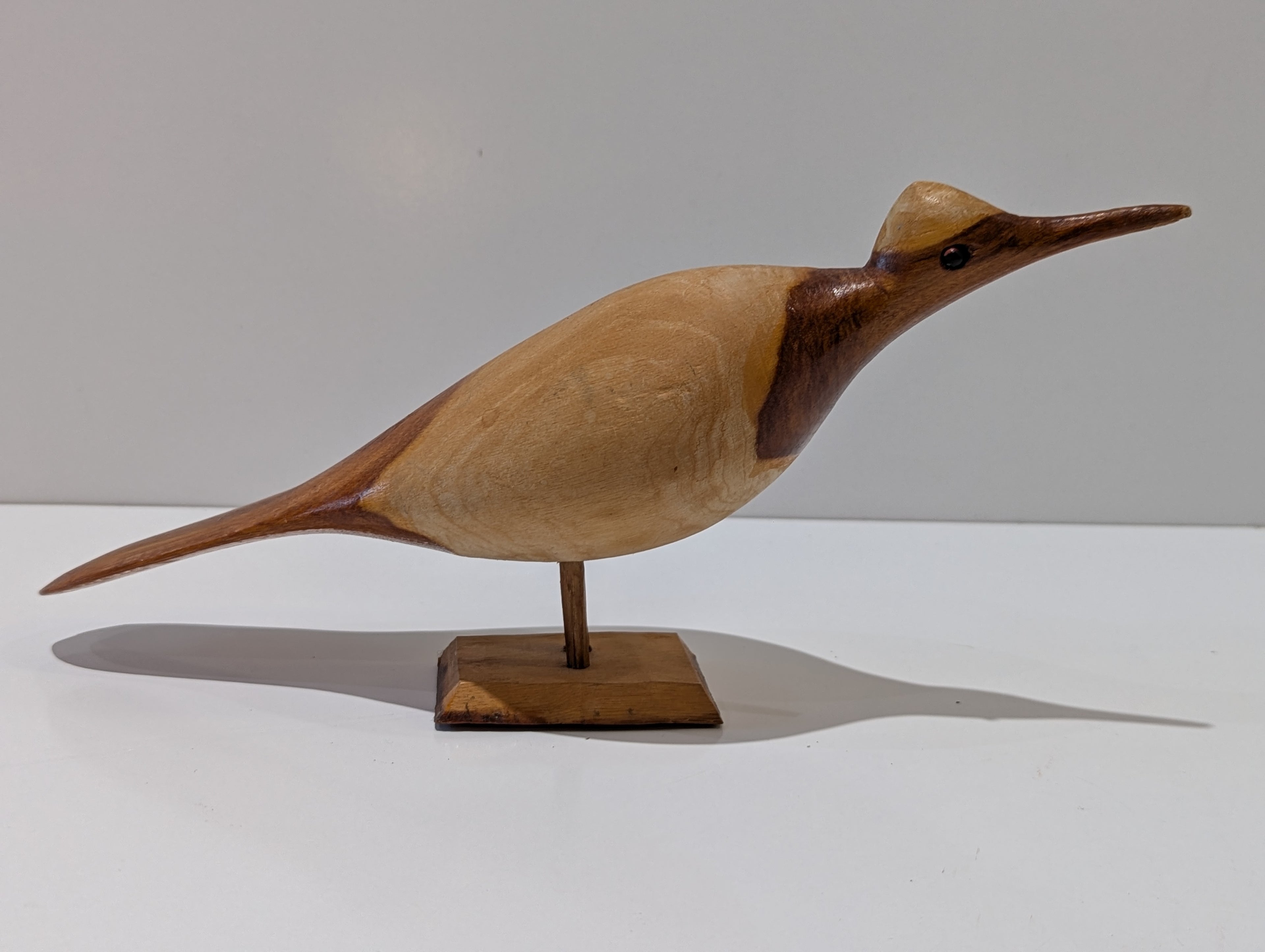 Hand Carved Wooden Shorebird Sculpture Folk Art Bird Figurine Natural Wood Decor