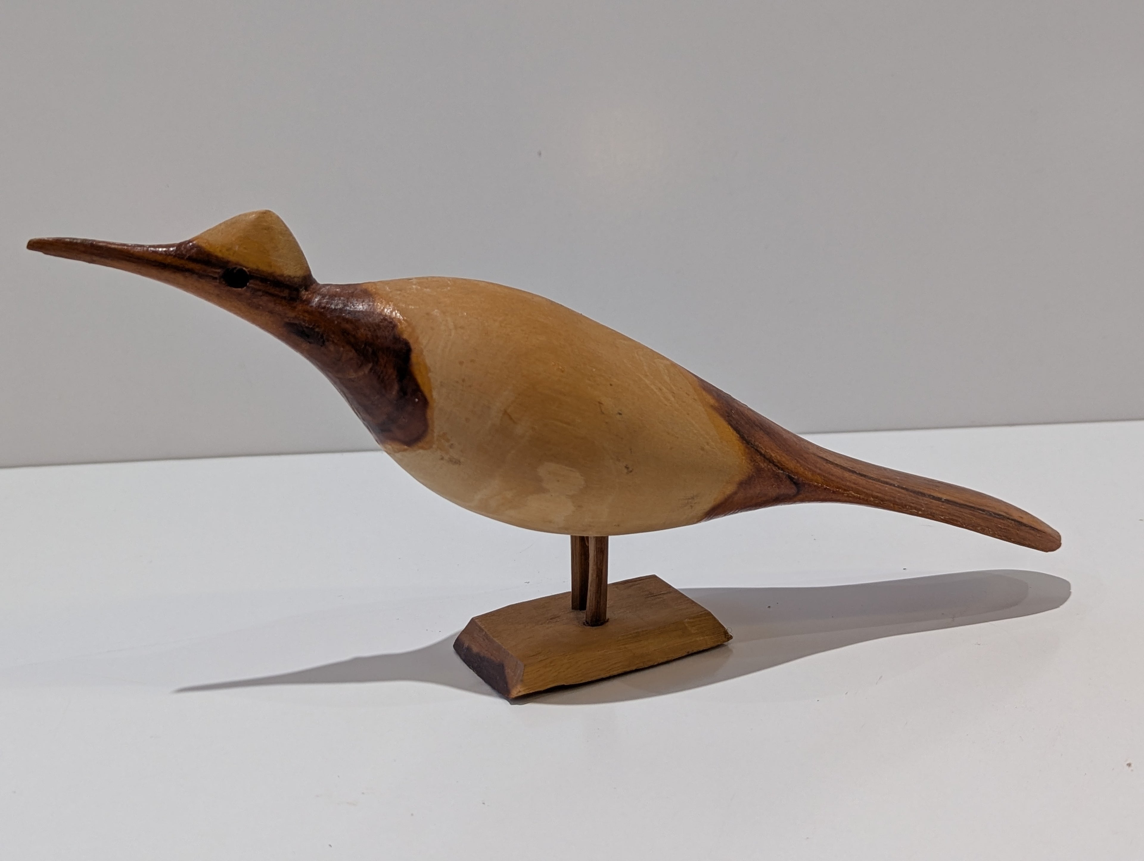 Hand Carved Wooden Shorebird Sculpture Folk Art Bird Figurine Natural Wood Decor