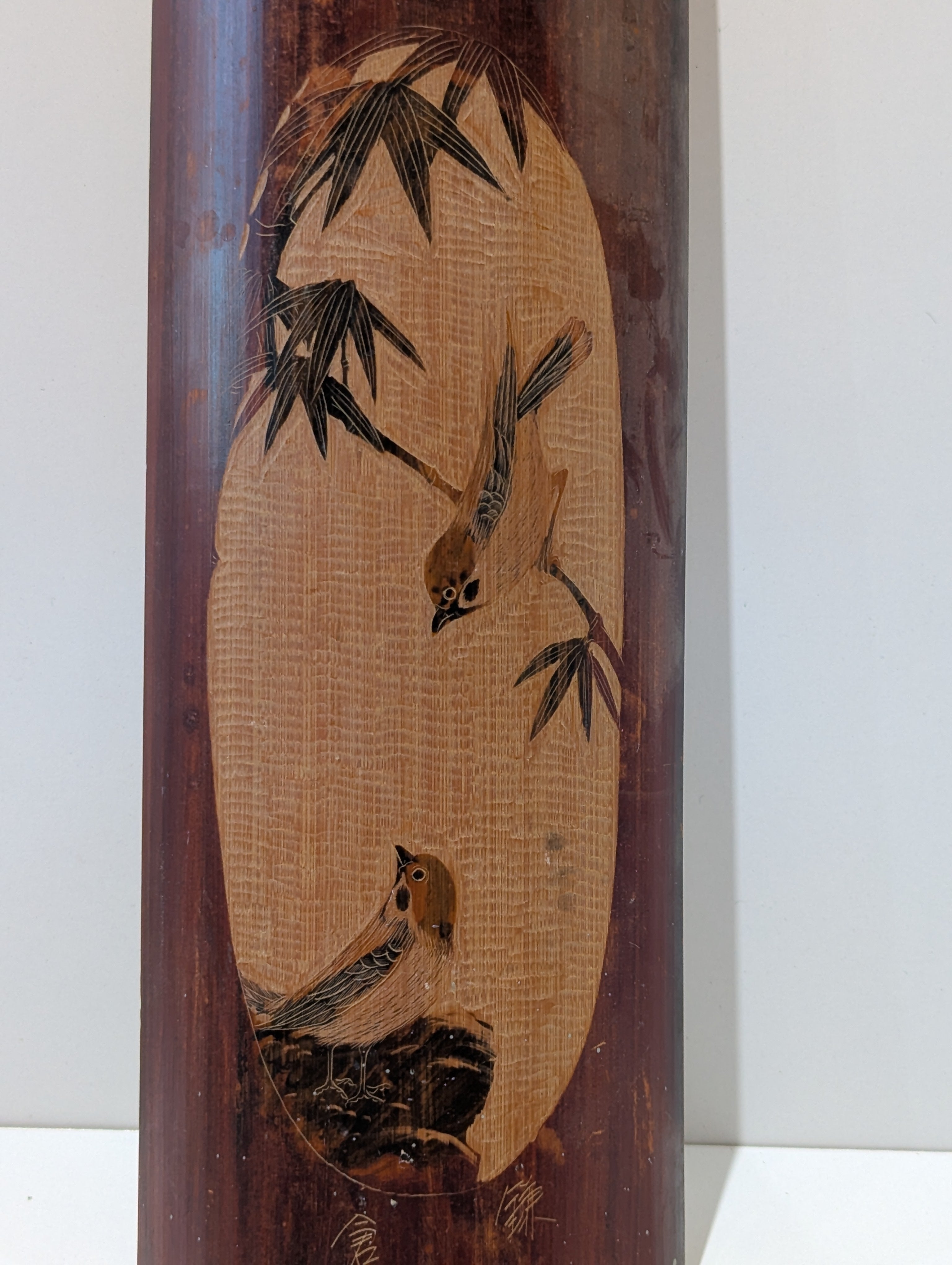 Vintage Hand Carved Bamboo Wall Hanging Birds Bamboo Scene Asian Art Decor