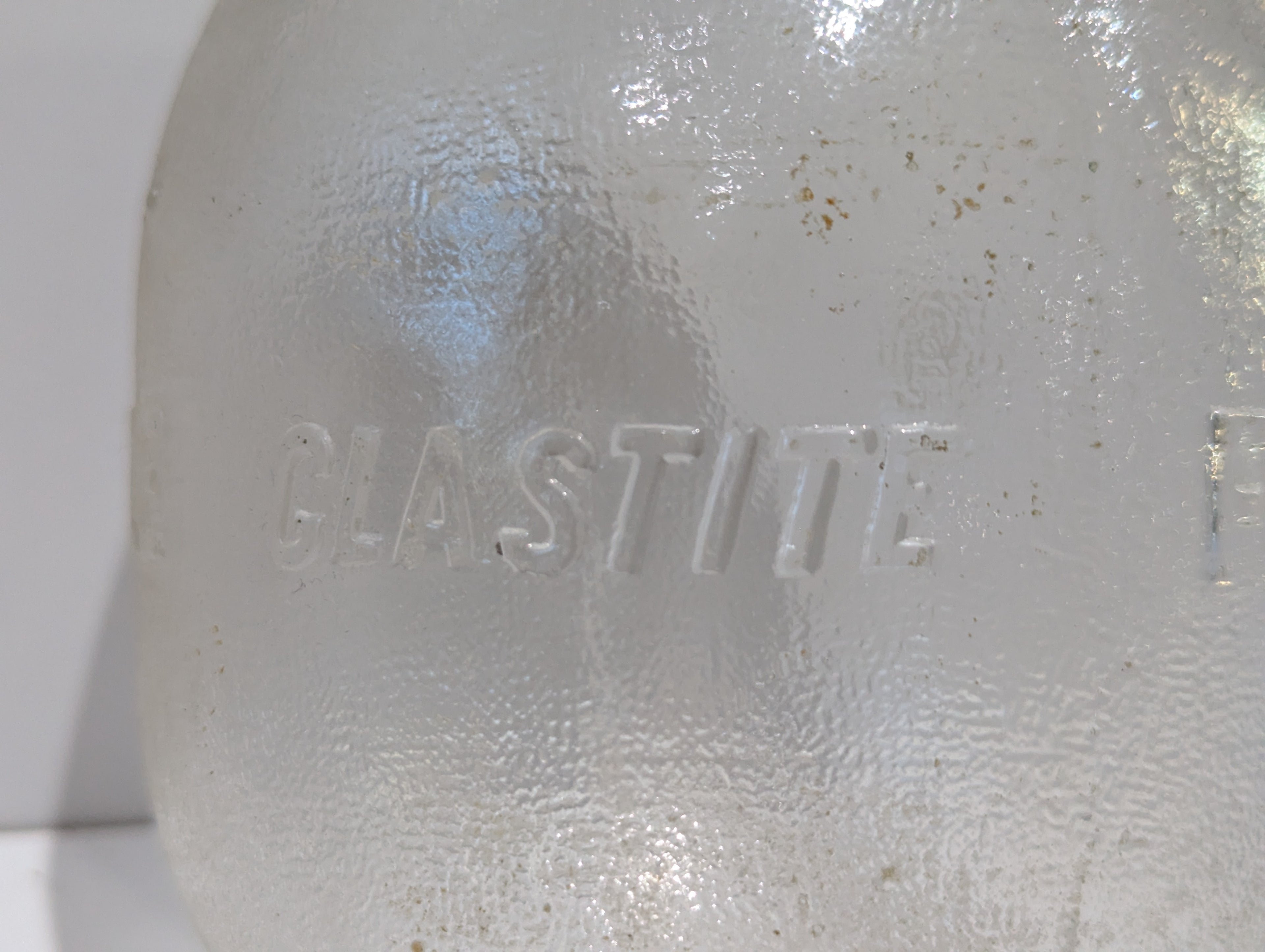 Vintage Glass Float Embossed "CLASTITE FLOAT" Utility Float Buoy With Metal Collar