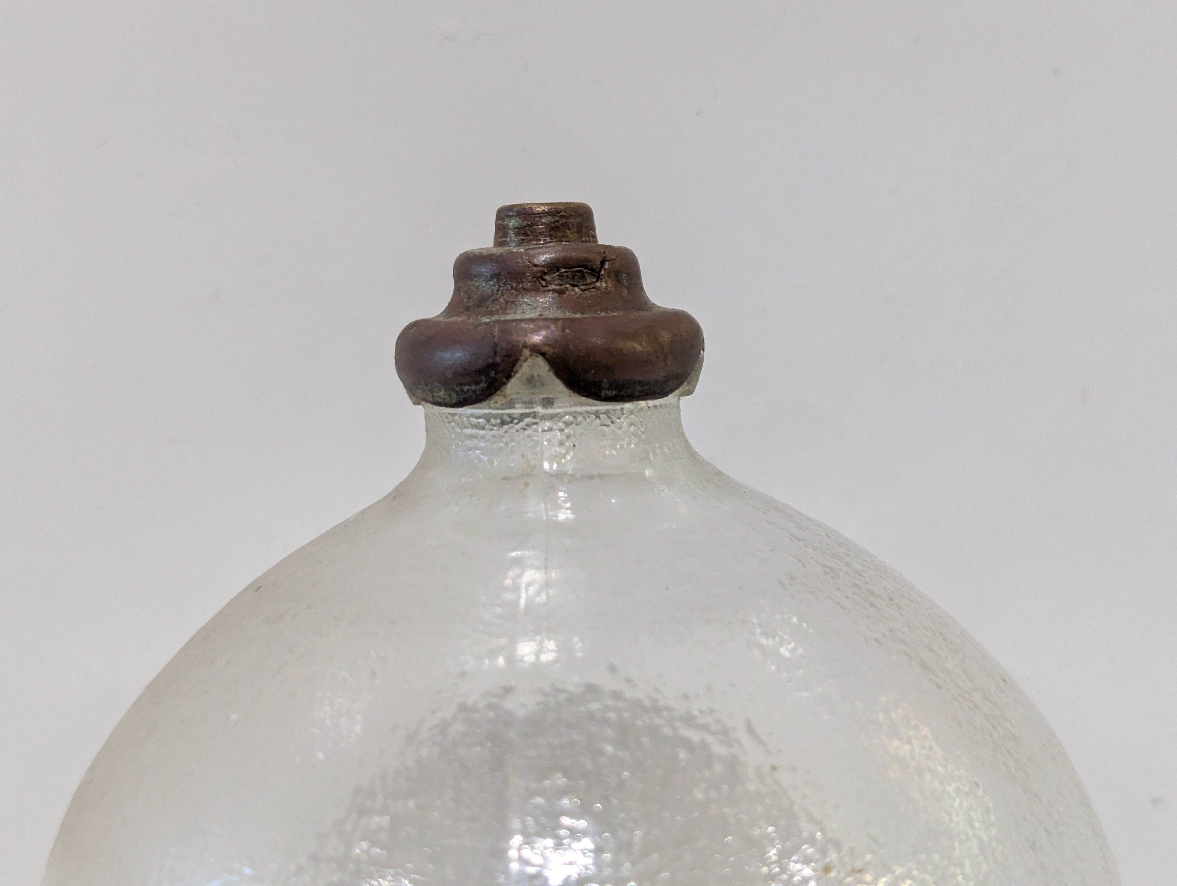 Vintage Glass Float Embossed "CLASTITE FLOAT" Utility Float Buoy With Metal Collar