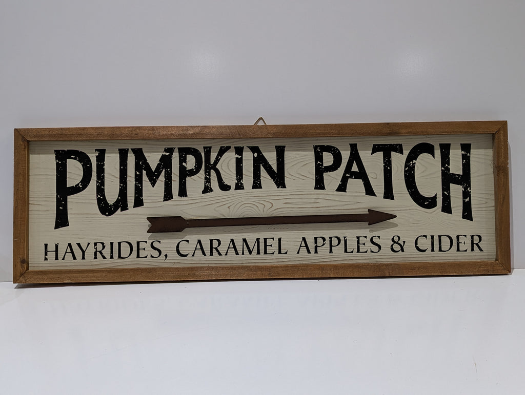 Pumpkin Patch Hayrides Caramel Apples & Cider Framed Rustic Wooden Farmhouse Sign