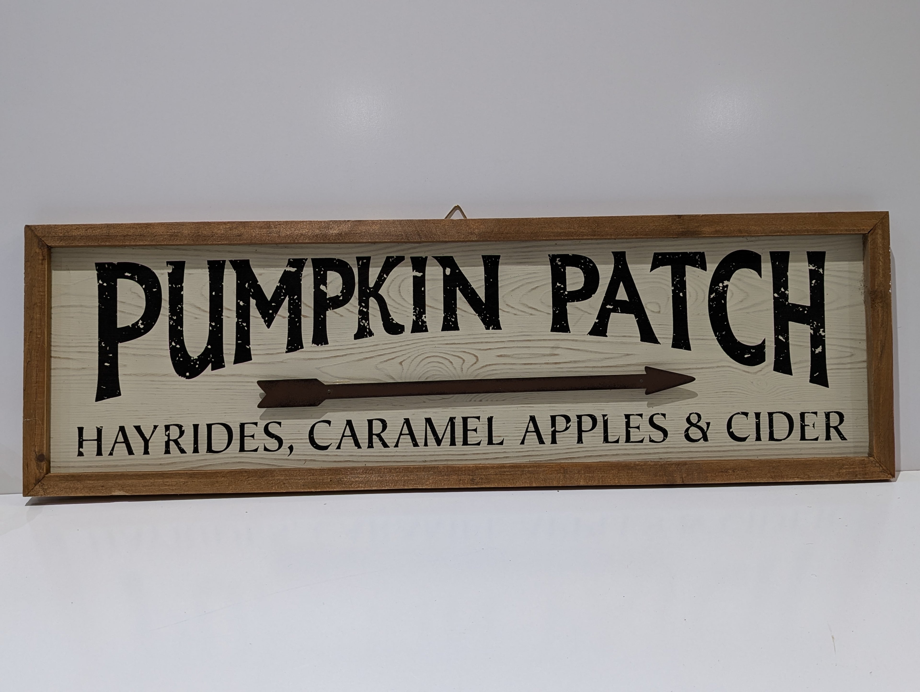 Pumpkin Patch Hayrides Caramel Apples & Cider Framed Rustic Wooden Farmhouse Sign