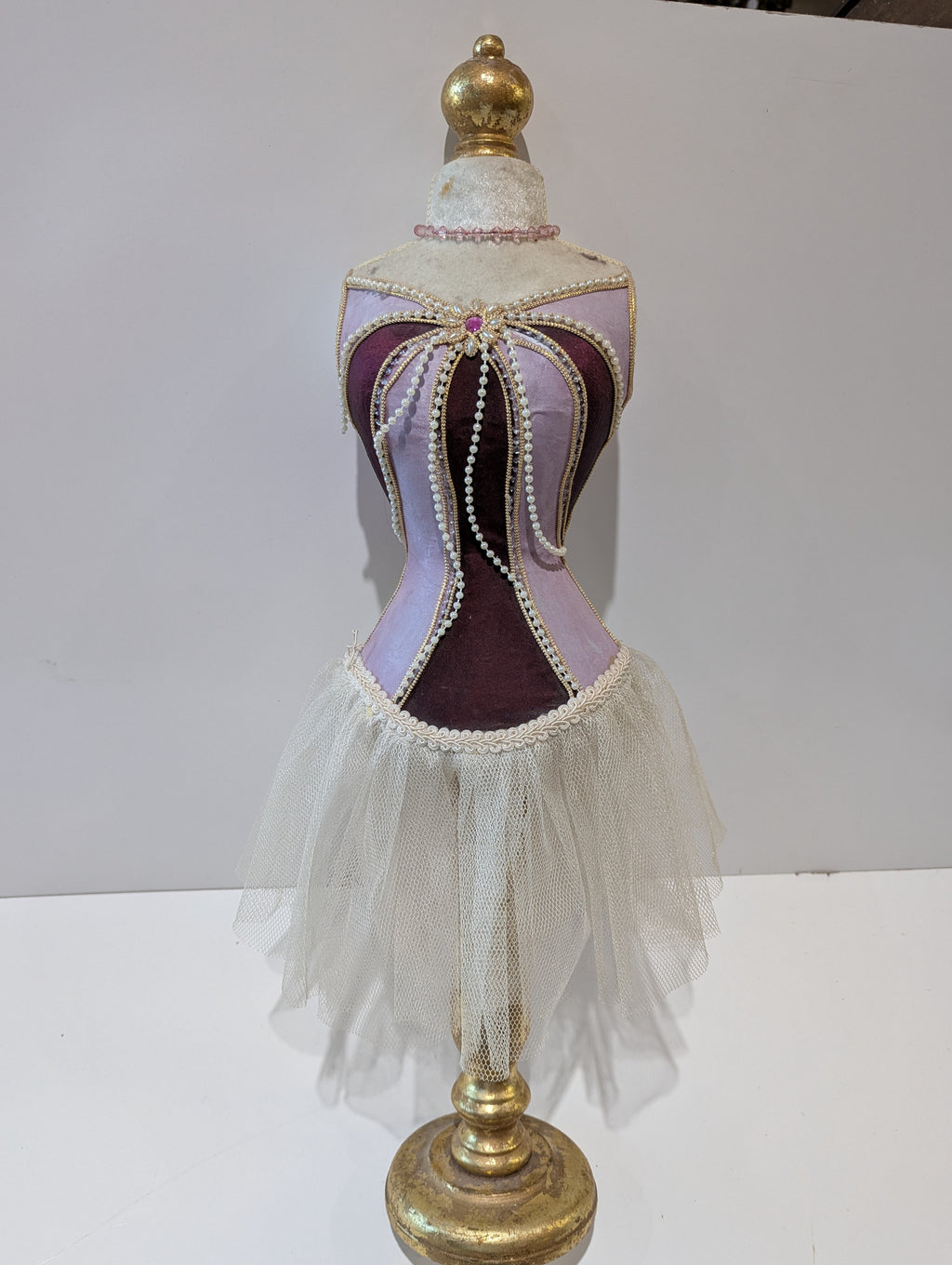 Decorative Dress Form Jewelry Stand Pink Tulle Skirt Necklace Holder Mannequin Bust