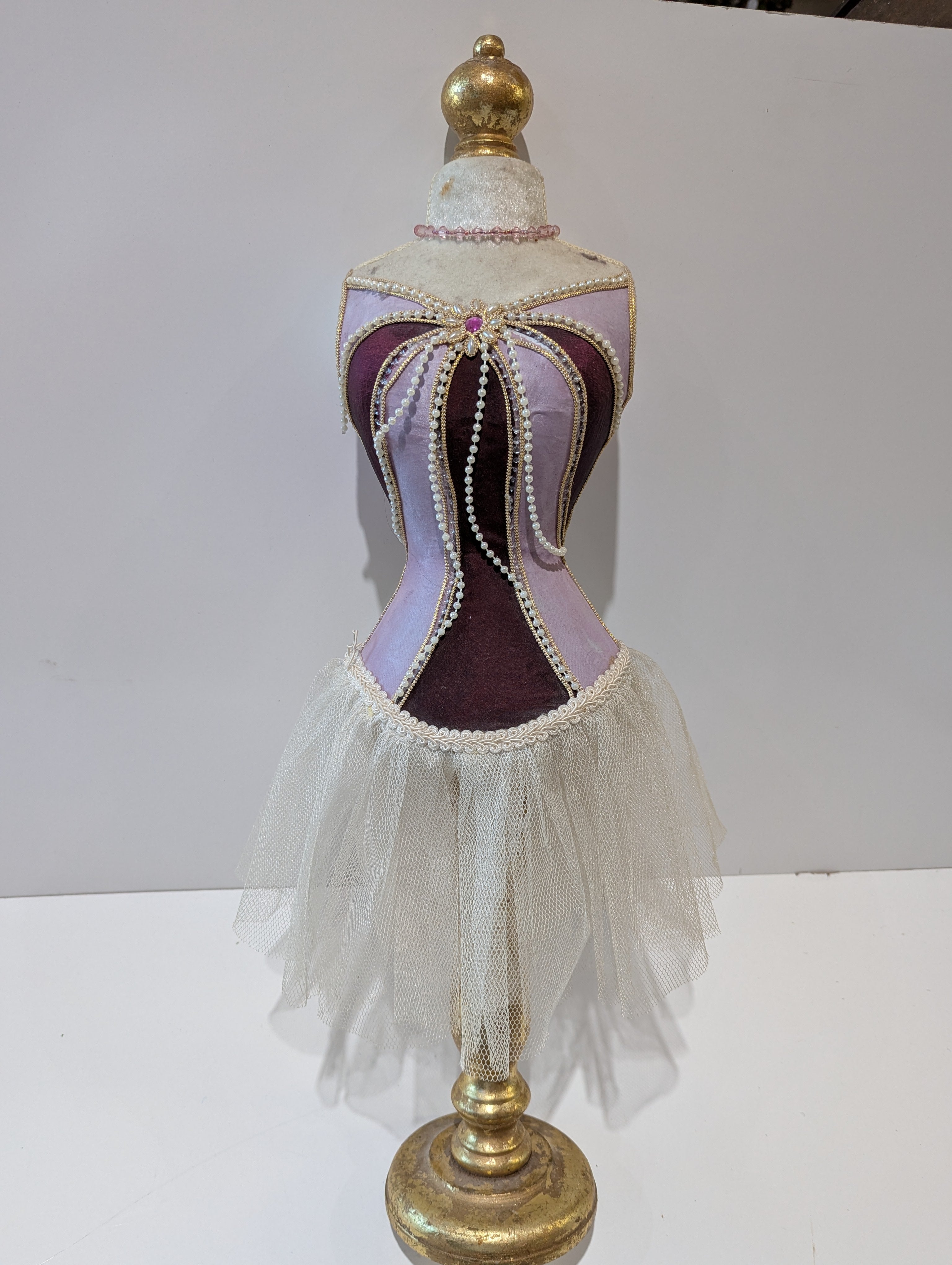 Decorative Dress Form Jewelry Stand Pink Tulle Skirt Necklace Holder Mannequin Bust