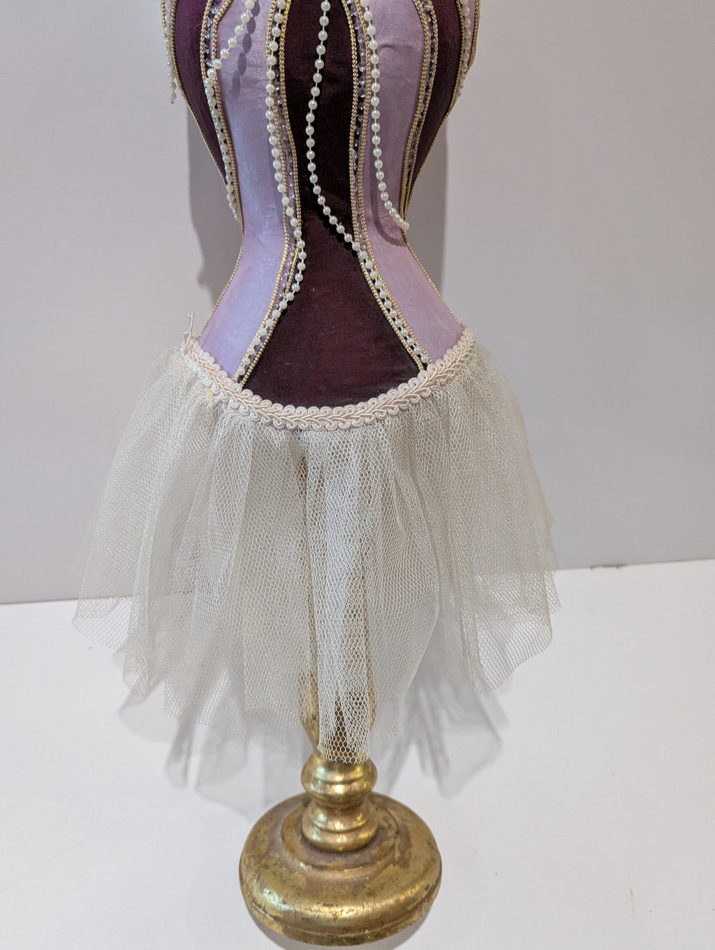 Decorative Dress Form Jewelry Stand Pink Tulle Skirt Necklace Holder Mannequin Bust