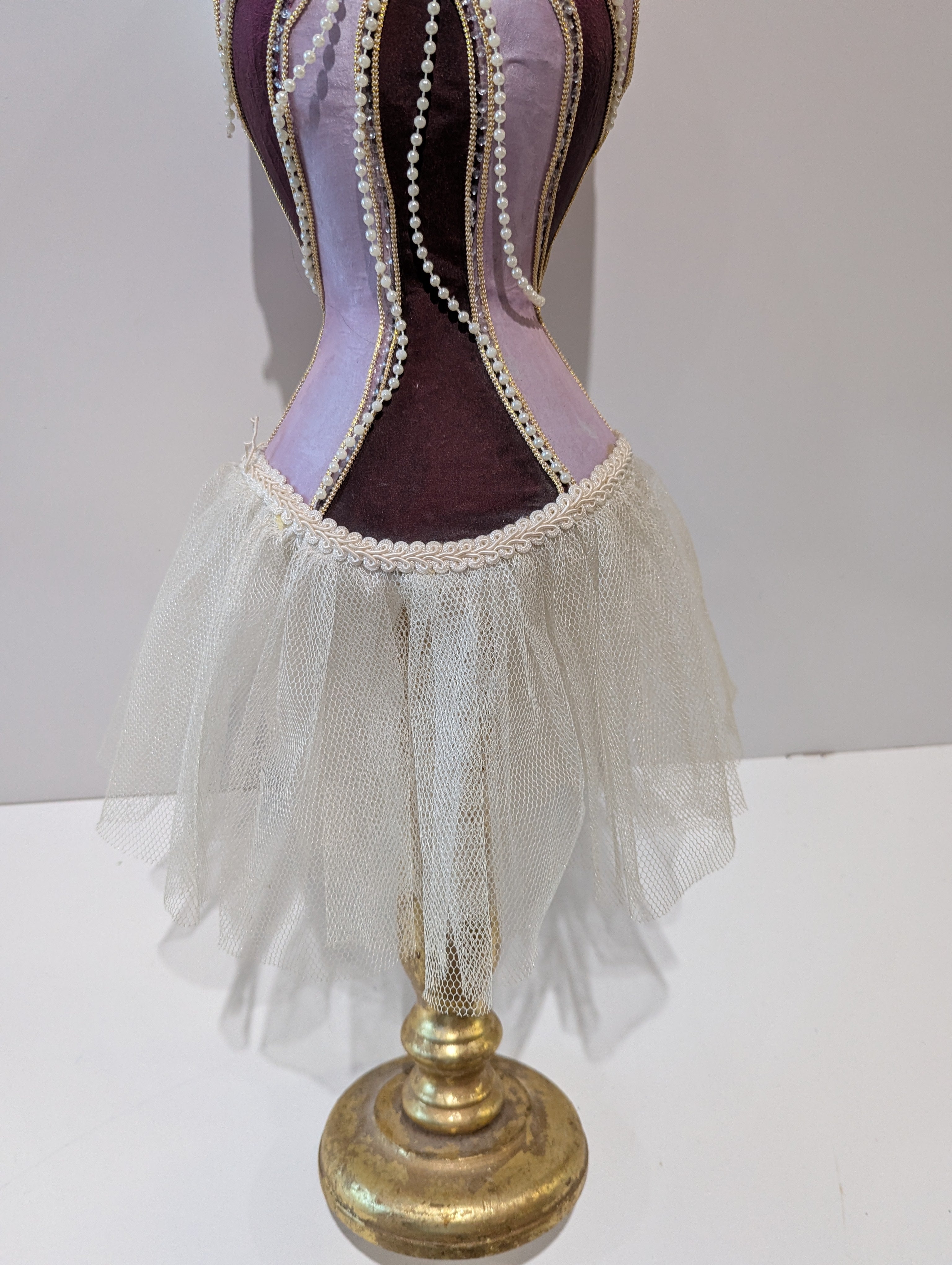 Decorative Dress Form Jewelry Stand Pink Tulle Skirt Necklace Holder Mannequin Bust