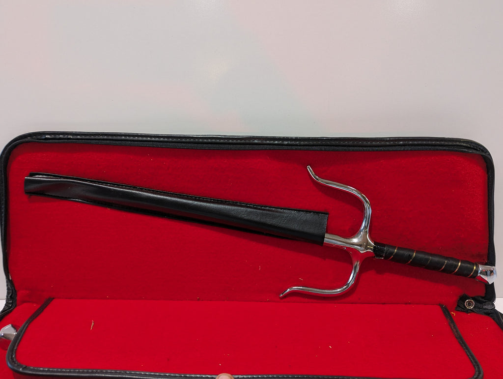 Martial Arts Sai Sword Pair Chrome Steel Training Set With Case Vintage Display