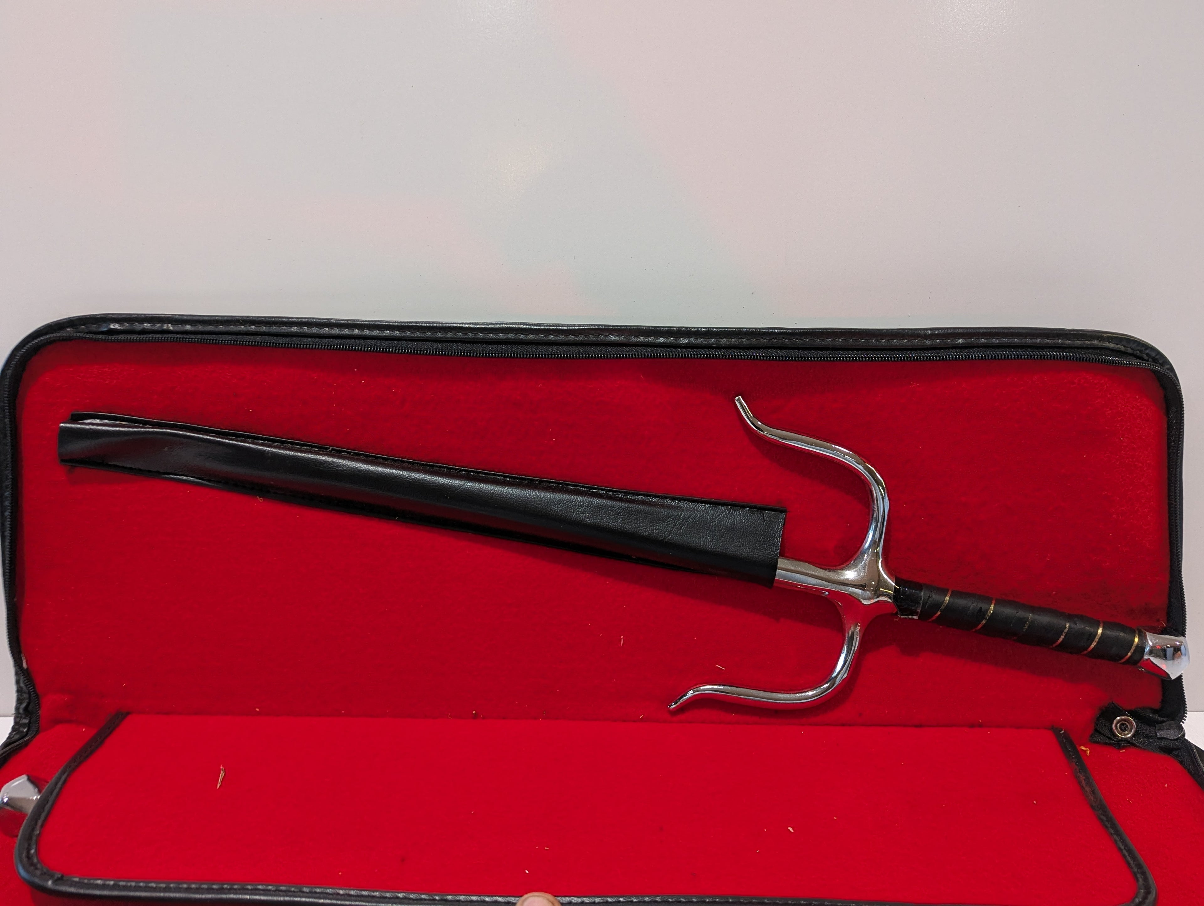Martial Arts Sai Sword Pair Chrome Steel Training Set With Case Vintage Display