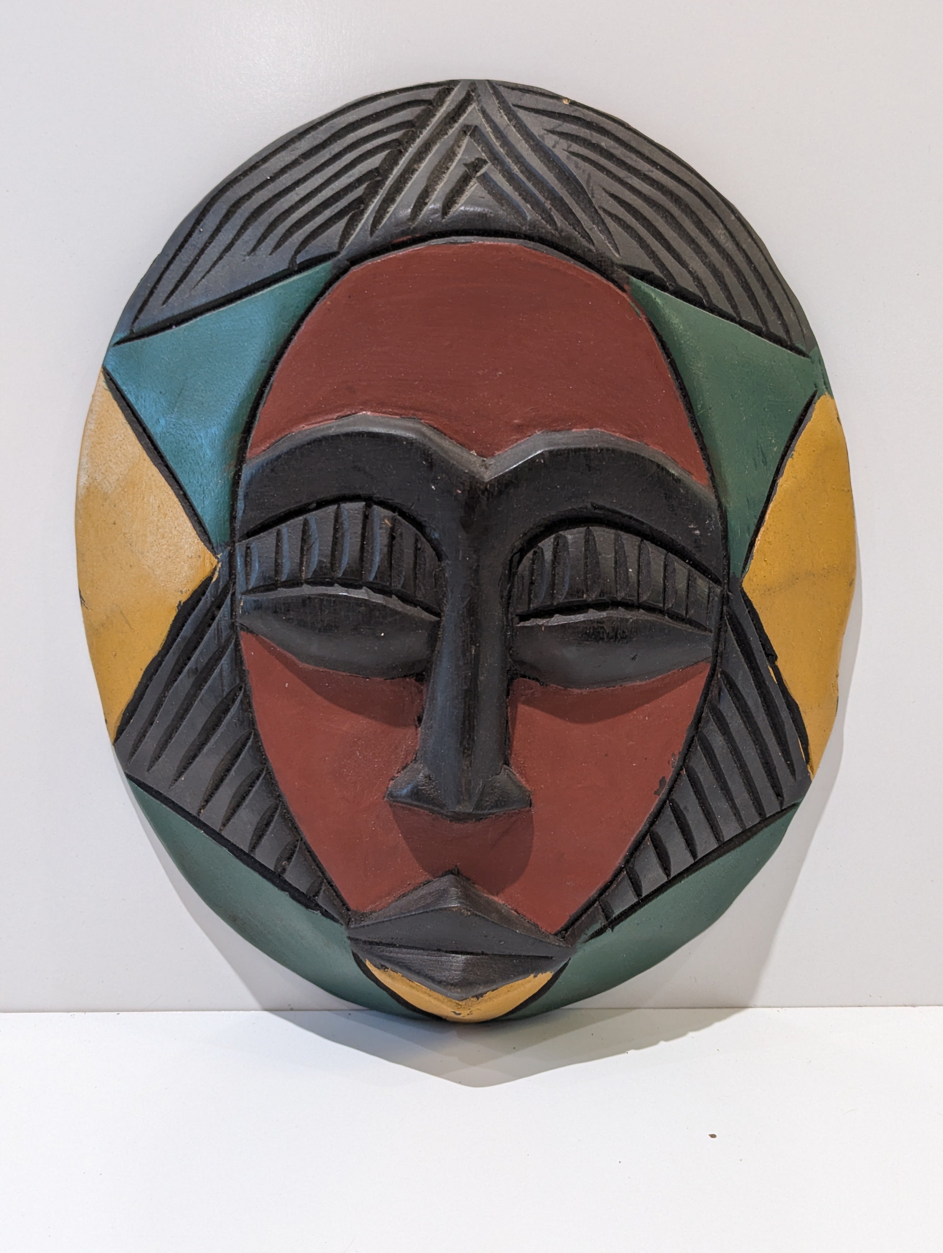 Vintage Hand Carved African Tribal Wall Mask Painted Wood Folk Art Decorative Mask