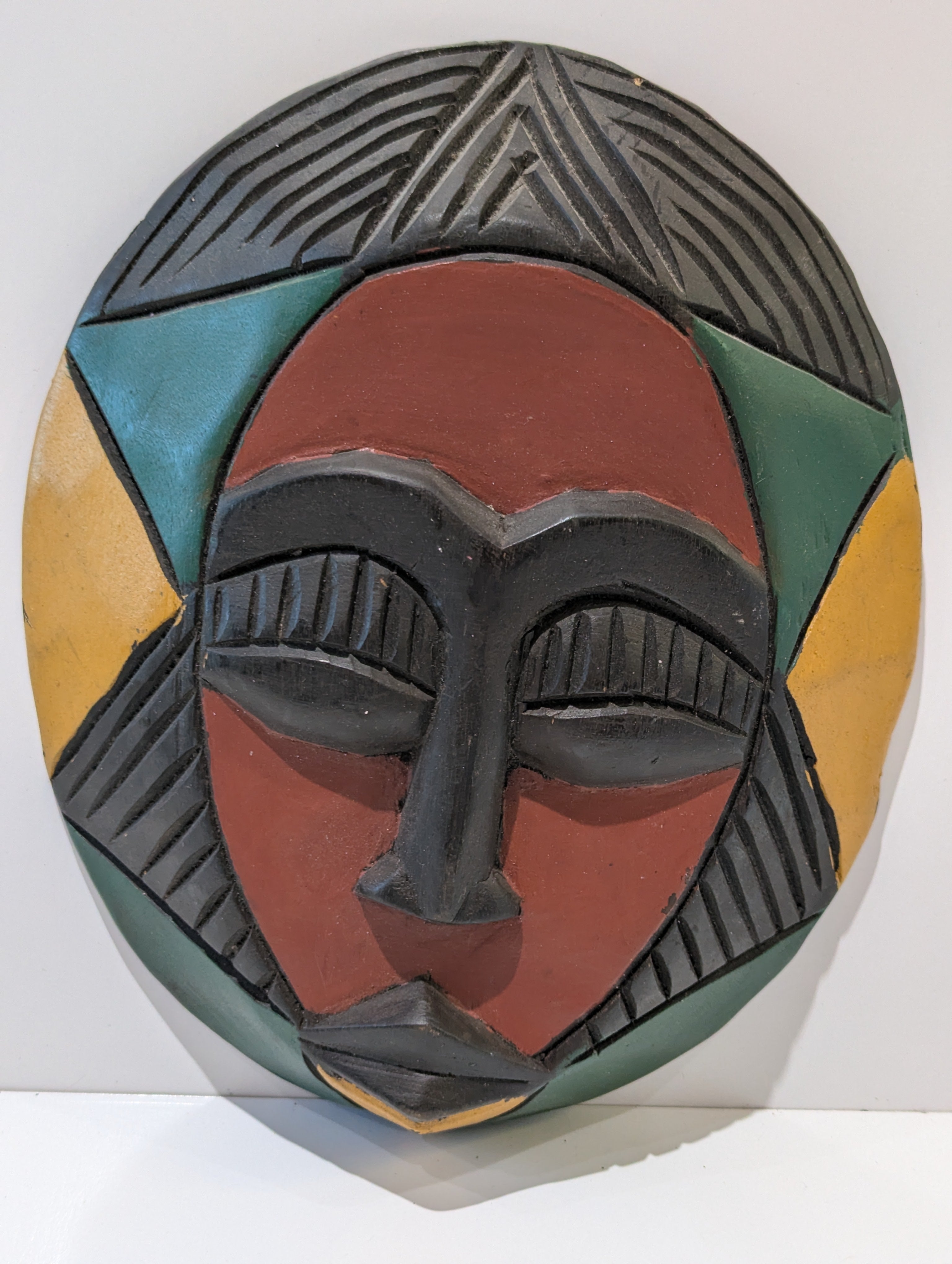 Vintage Hand Carved African Tribal Wall Mask Painted Wood Folk Art Decorative Mask