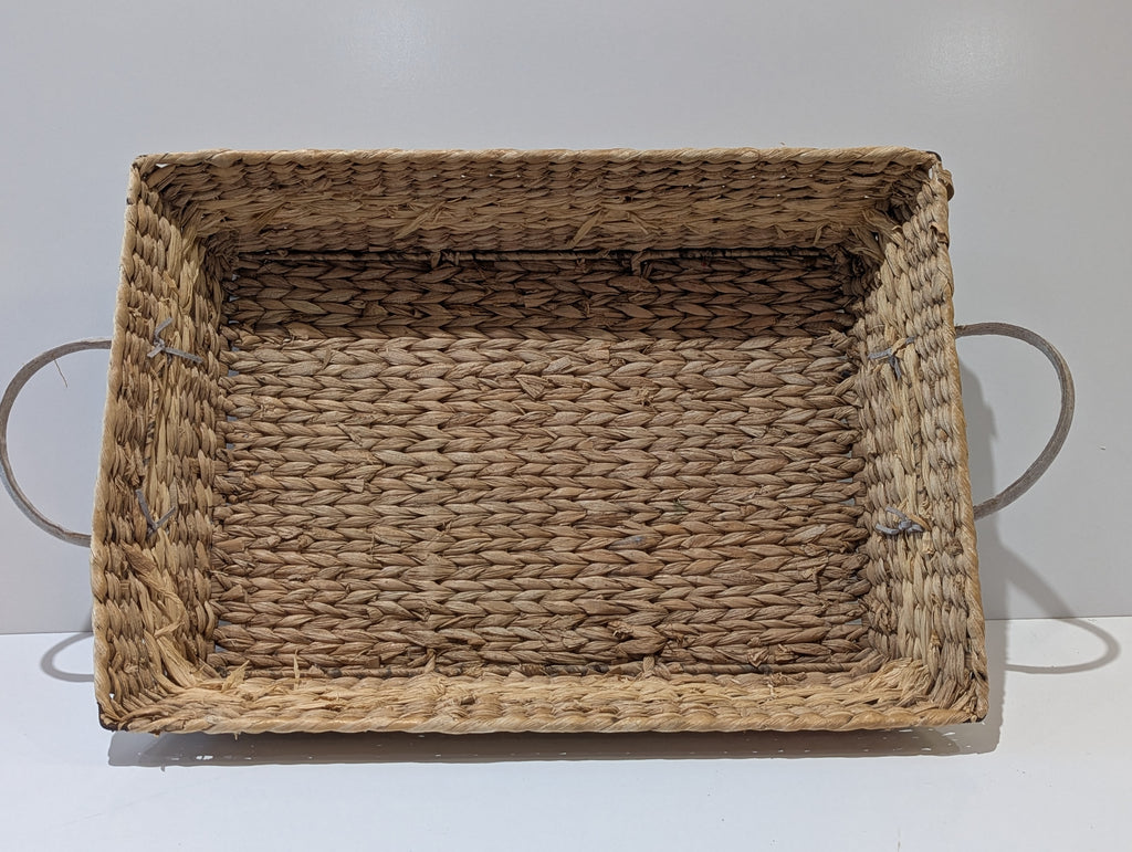 Handwoven Water Hyacinth Storage Basket With Side Handles Rustic Wicker Organizer