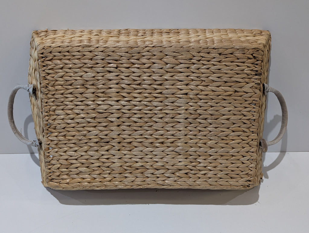 Handwoven Water Hyacinth Storage Basket With Side Handles Rustic Wicker Organizer