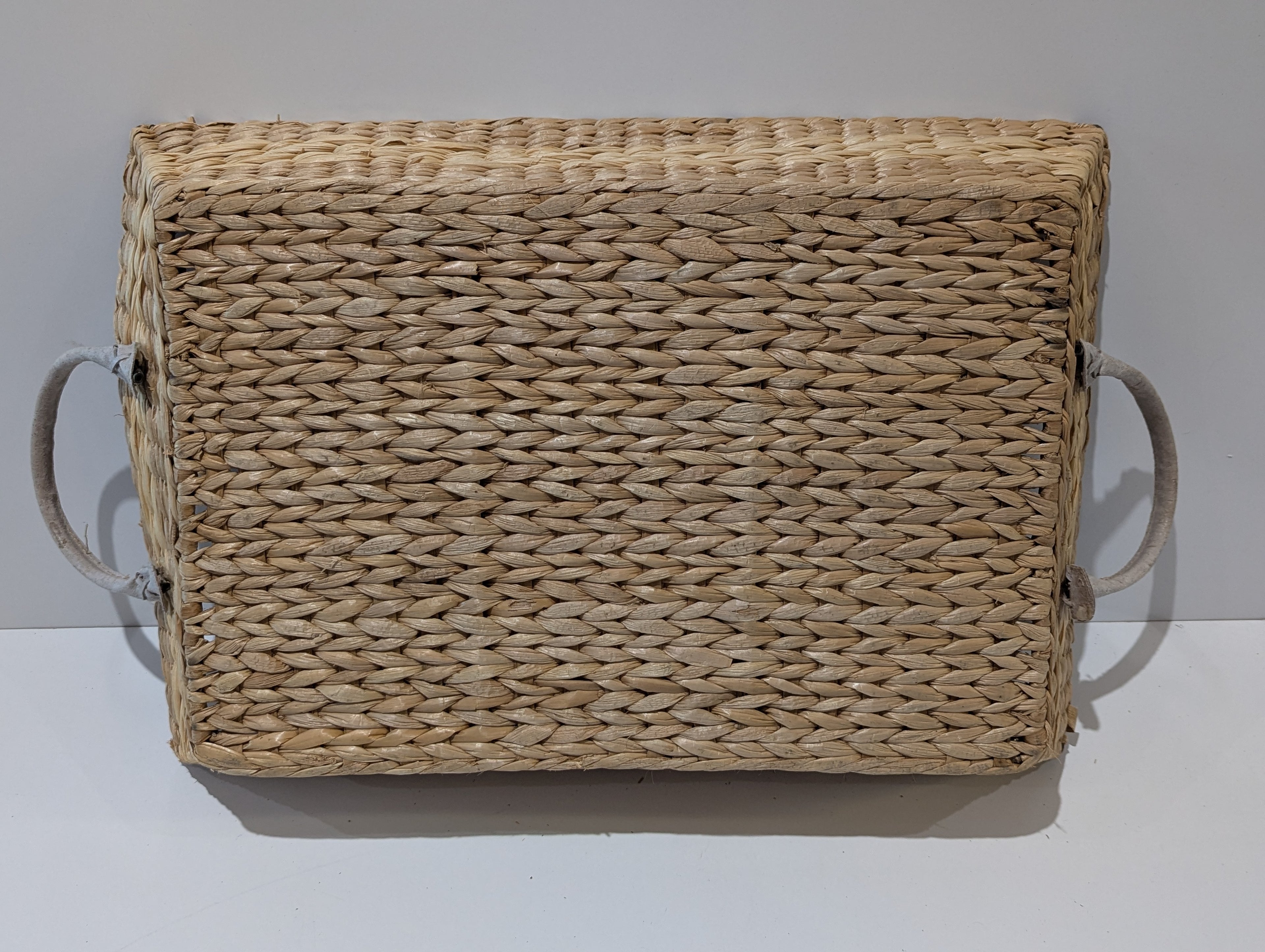 Handwoven Water Hyacinth Storage Basket With Side Handles Rustic Wicker Organizer