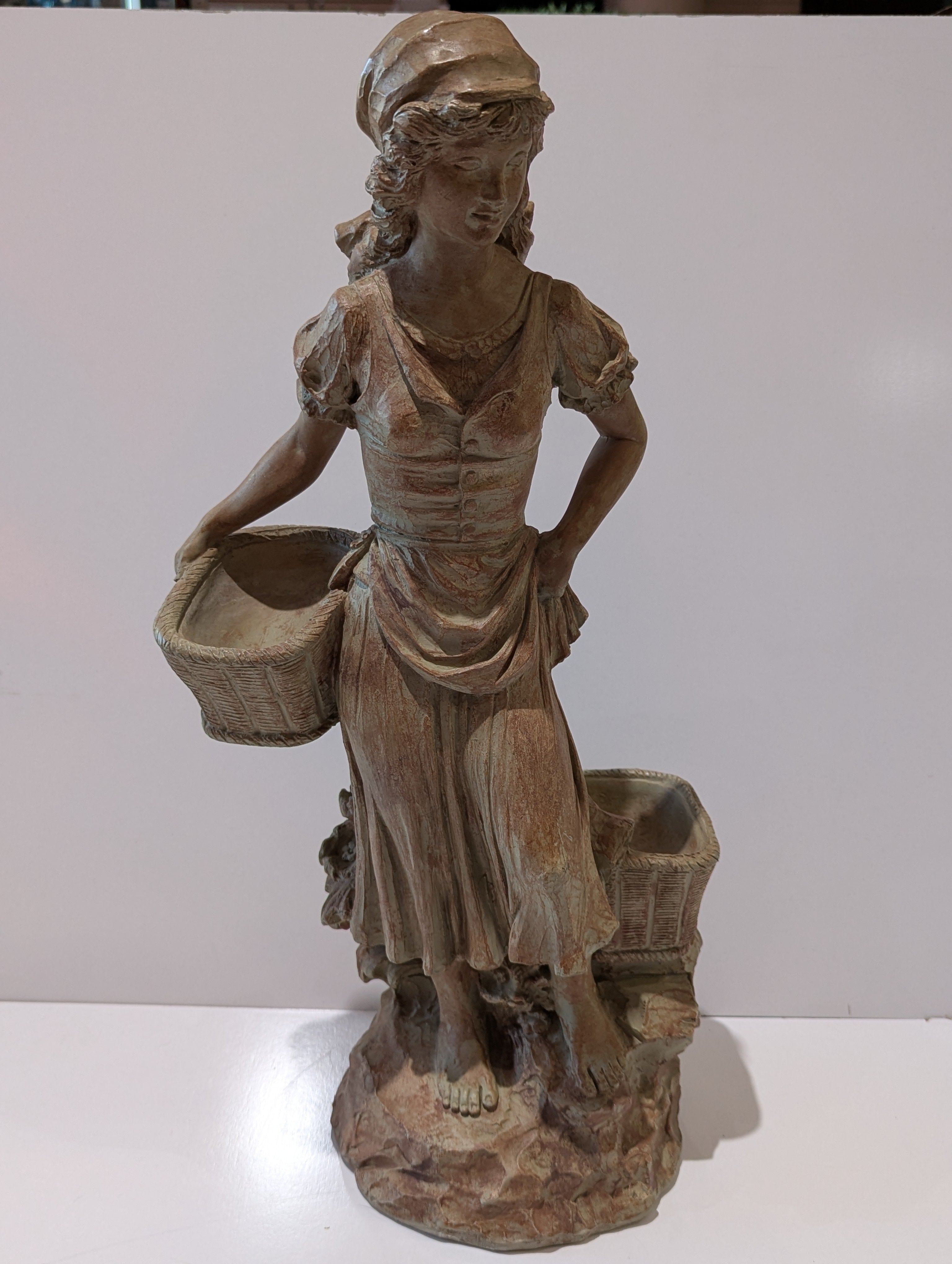 22" Home Interiors Homco Woman With Baskets Garden Figurine Floor Statue Decor