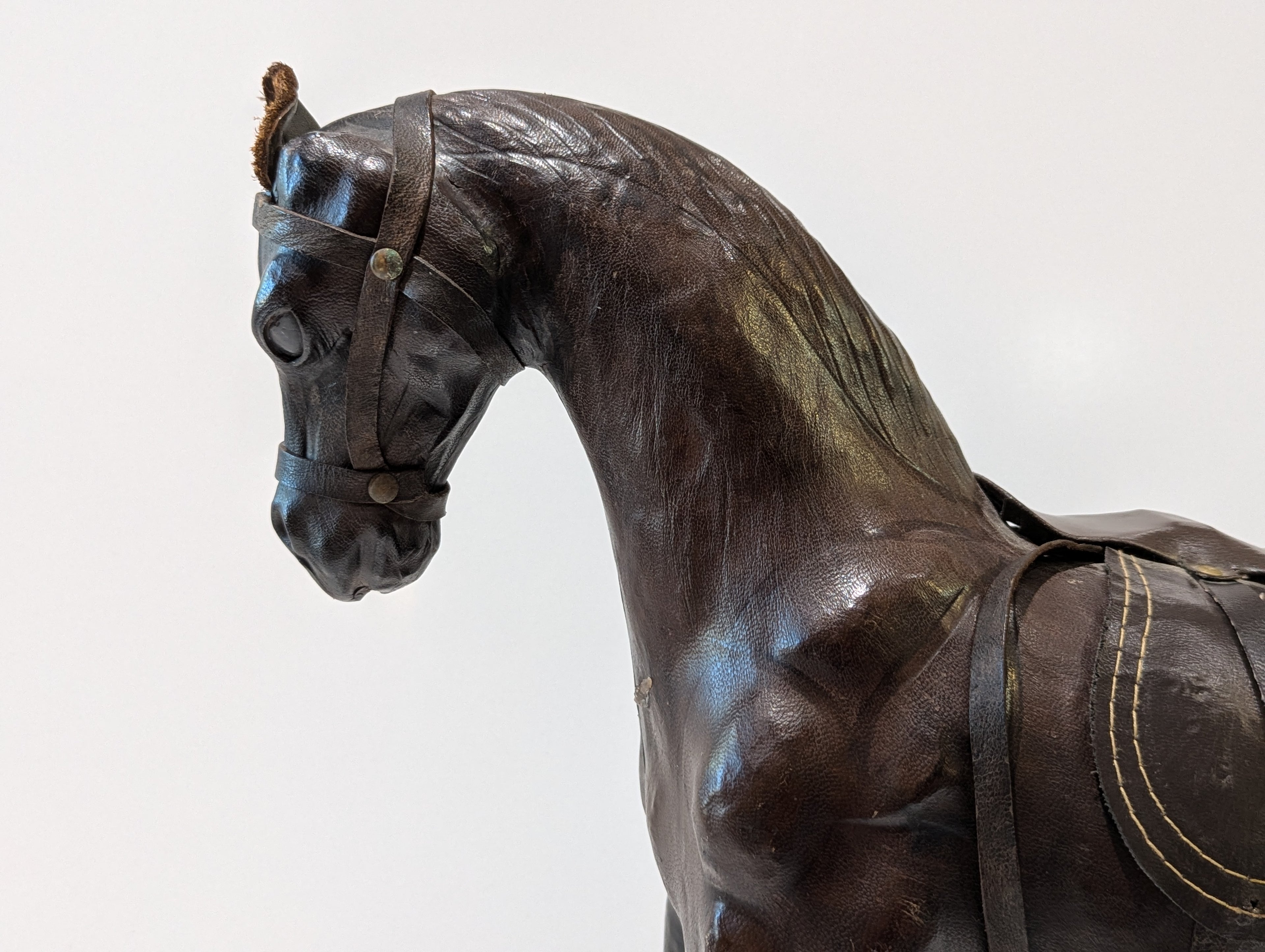 Vintage 16" Handcrafted Leather Horse Figurine Equestrian Saddle Decor Statue