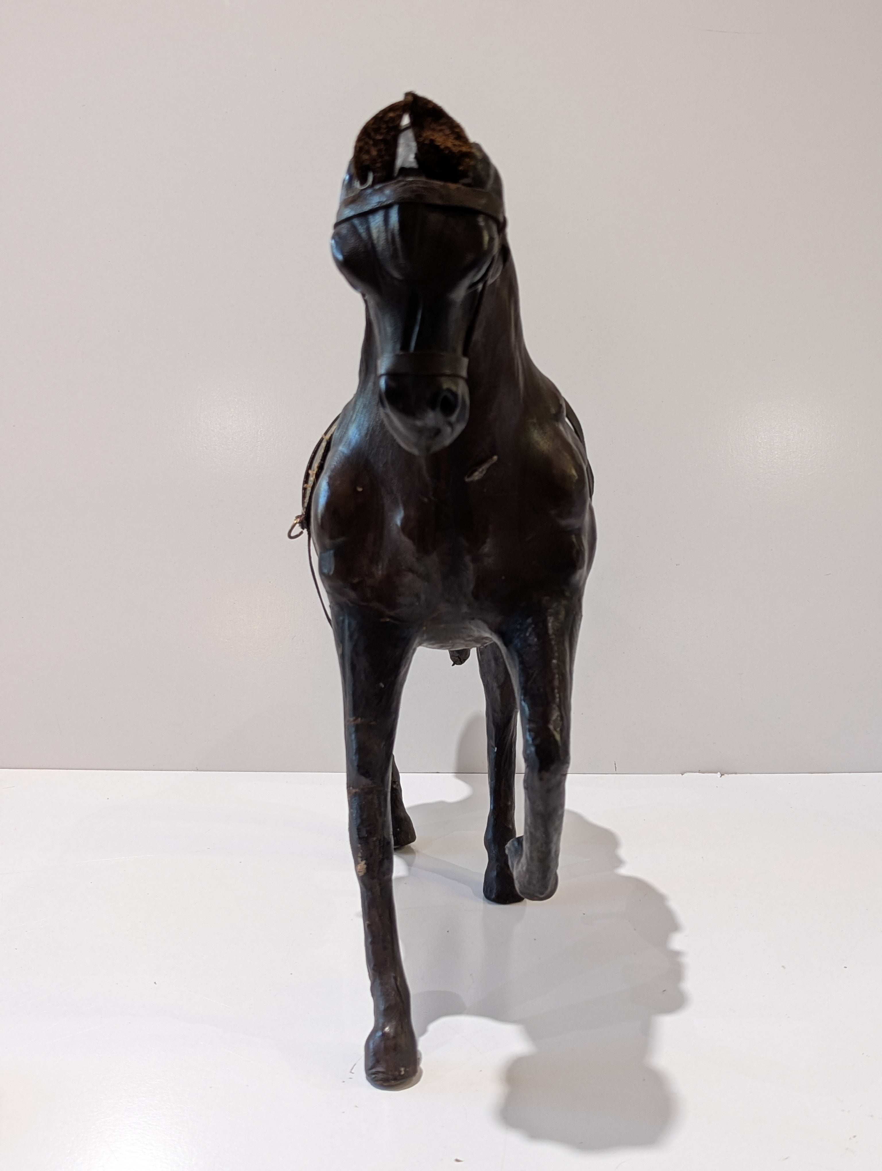 Vintage 16" Handcrafted Leather Horse Figurine Equestrian Saddle Decor Statue