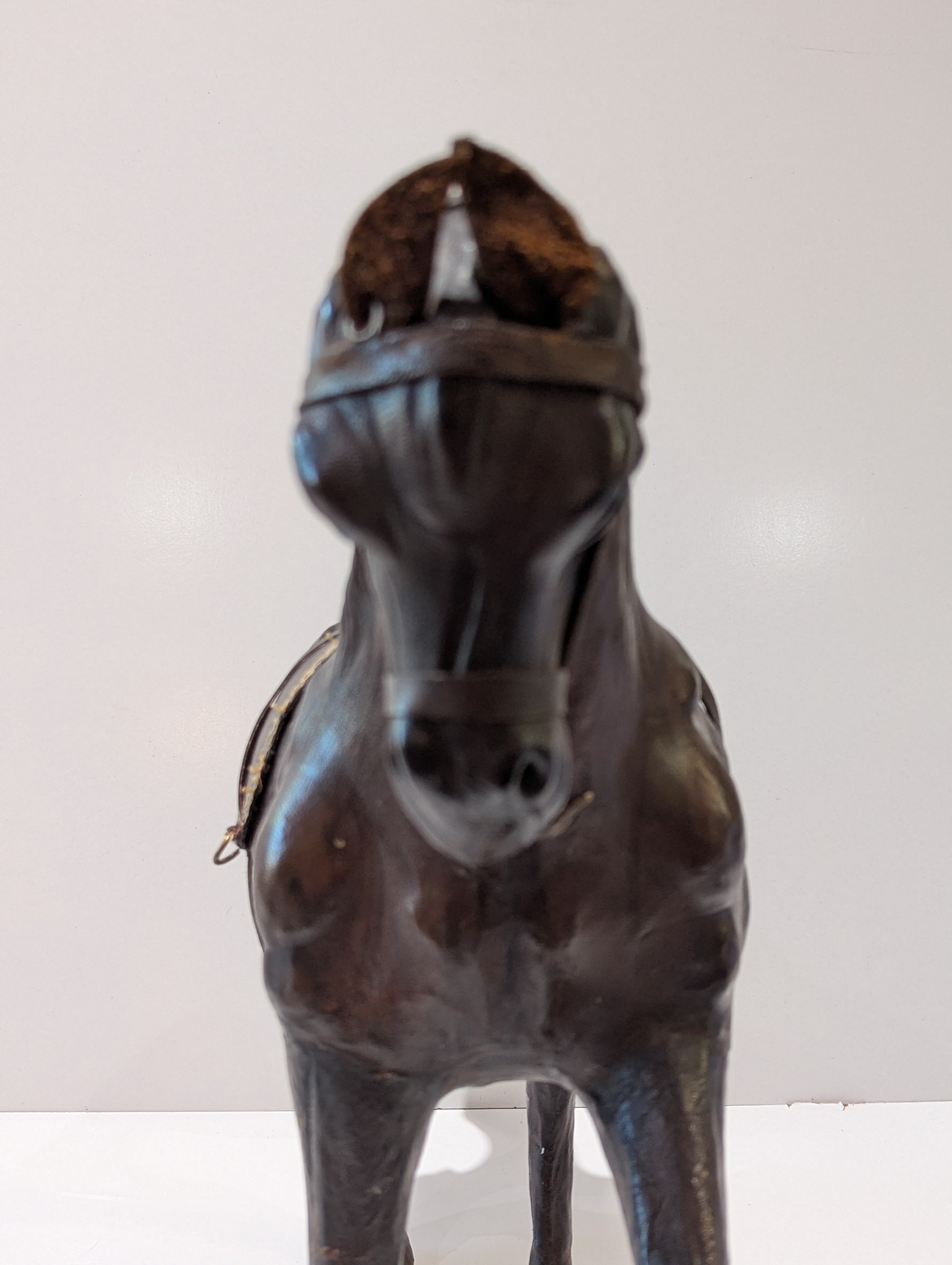 Vintage 16" Handcrafted Leather Horse Figurine Equestrian Saddle Decor Statue
