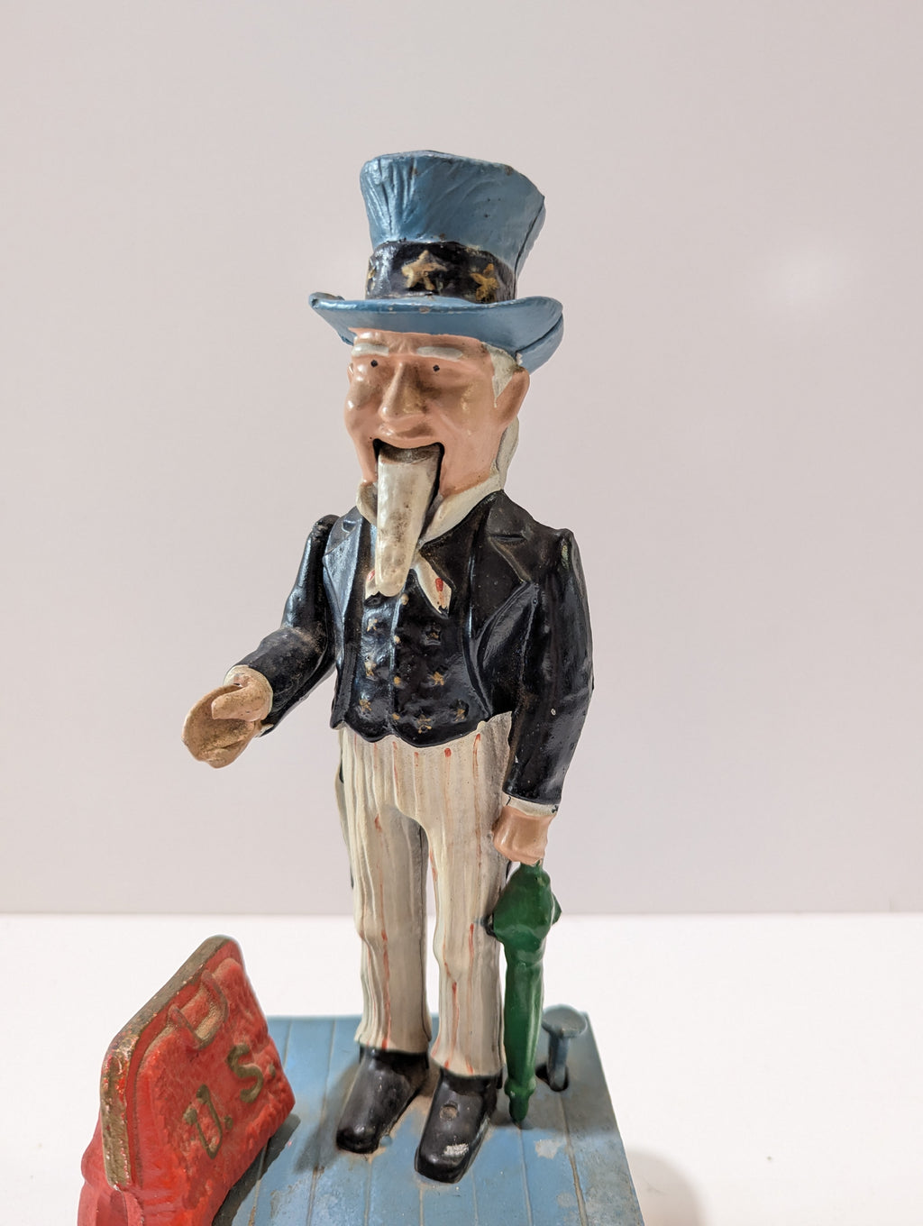 Vintage Uncle Sam Cast Iron Mechanical Bank Patriotic Eagle Coin Bank Collectible