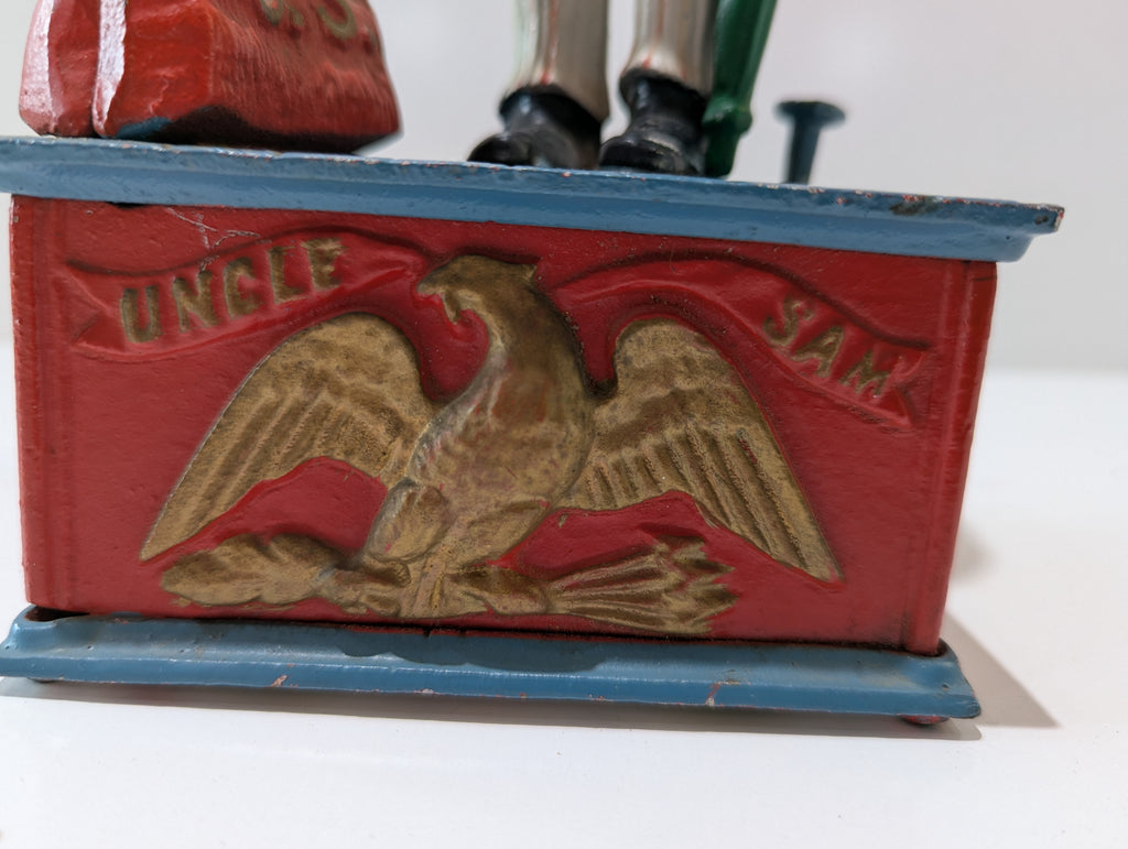 Vintage Uncle Sam Cast Iron Mechanical Bank Patriotic Eagle Coin Bank Collectible