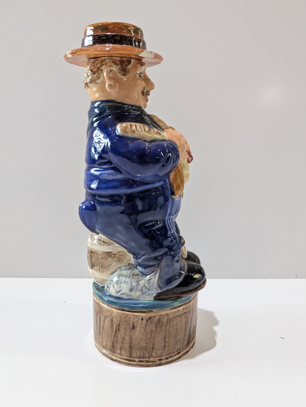 Vintage Ceramic Whiskey Jug Decanter Gentleman Holding Bread & Sausage Barware