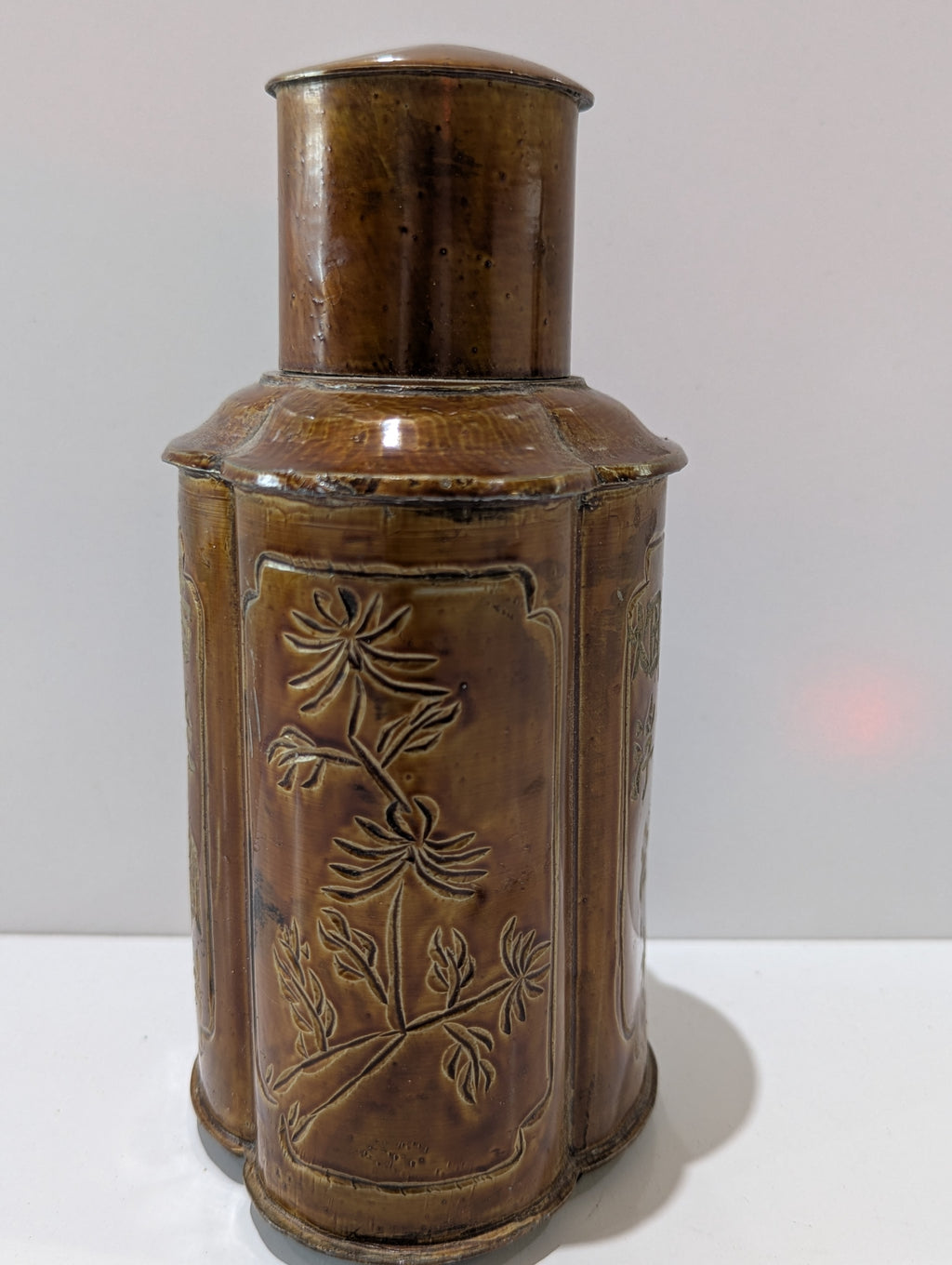 Vintage Chinese Brown Glazed Ceramic Tea Caddy Apothecary Storage Jar Canister