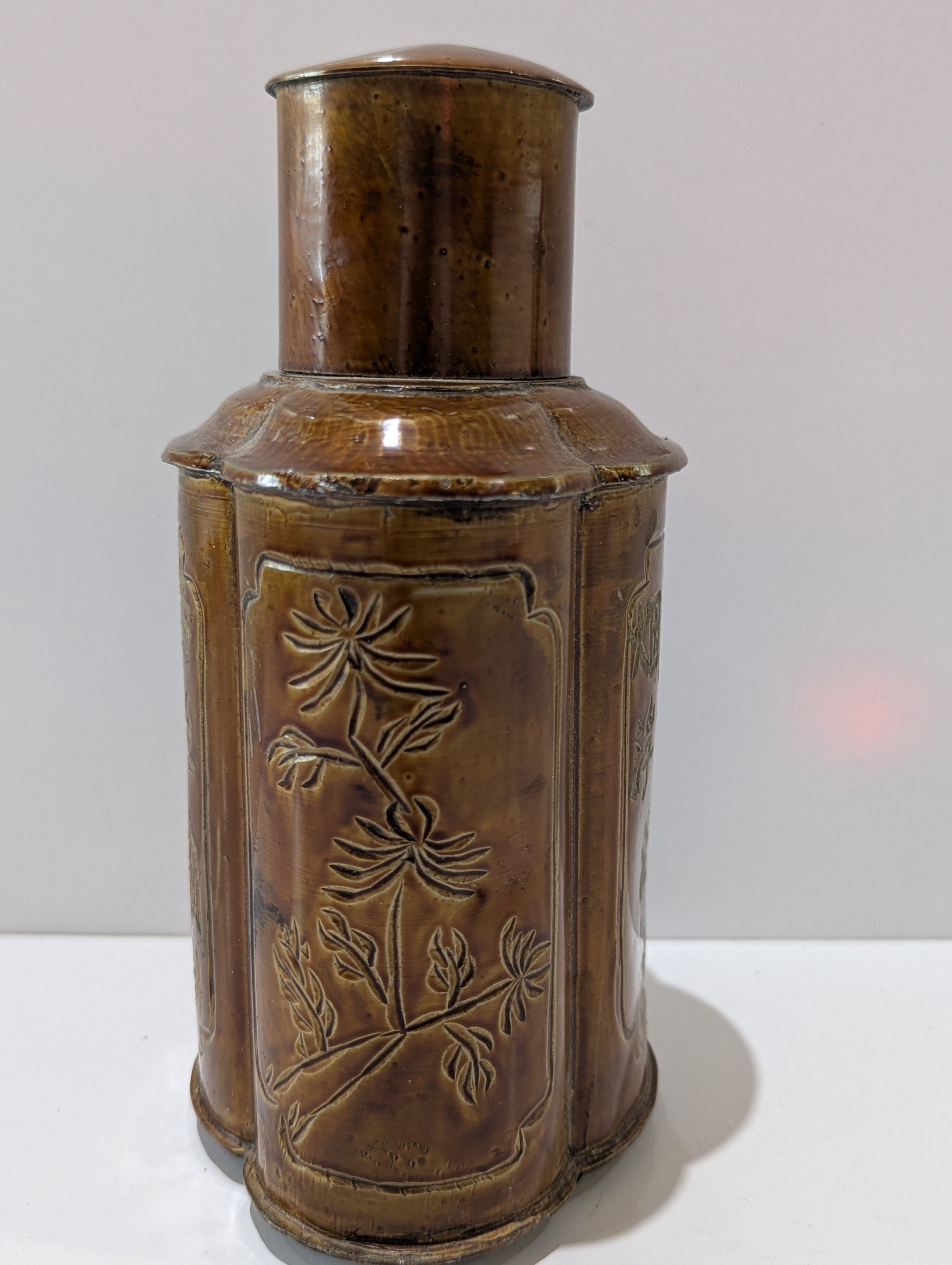 Vintage Chinese Brown Glazed Ceramic Tea Caddy Apothecary Storage Jar Canister