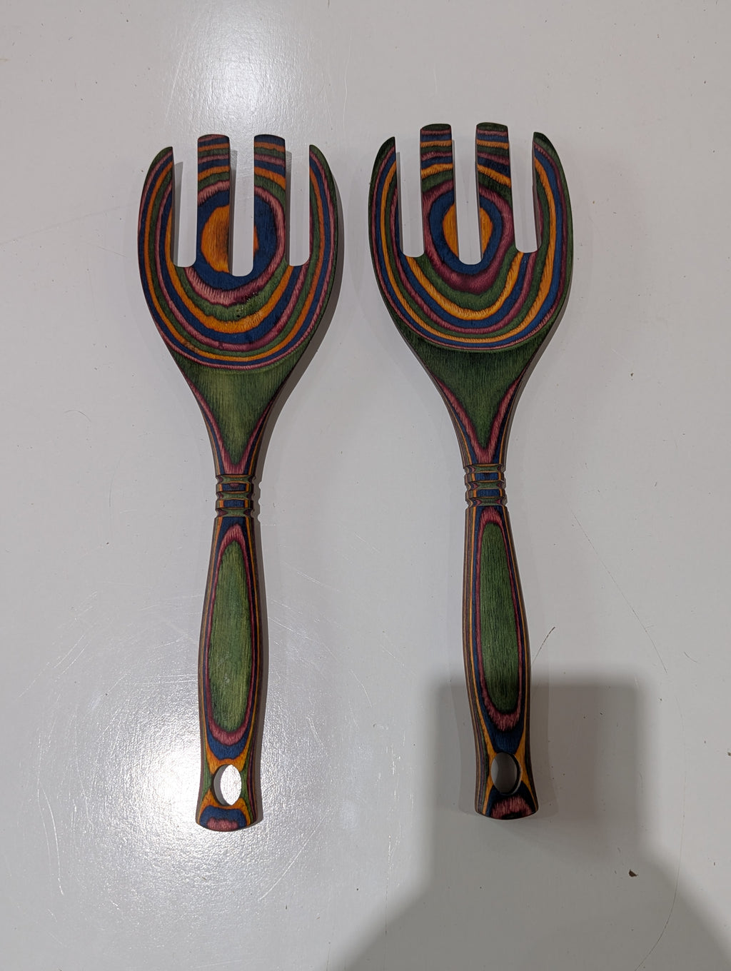 Rainbow Pakka Wood Salad Serving Fork Set Colorful Laminated Wooden Utensils 2 Pc