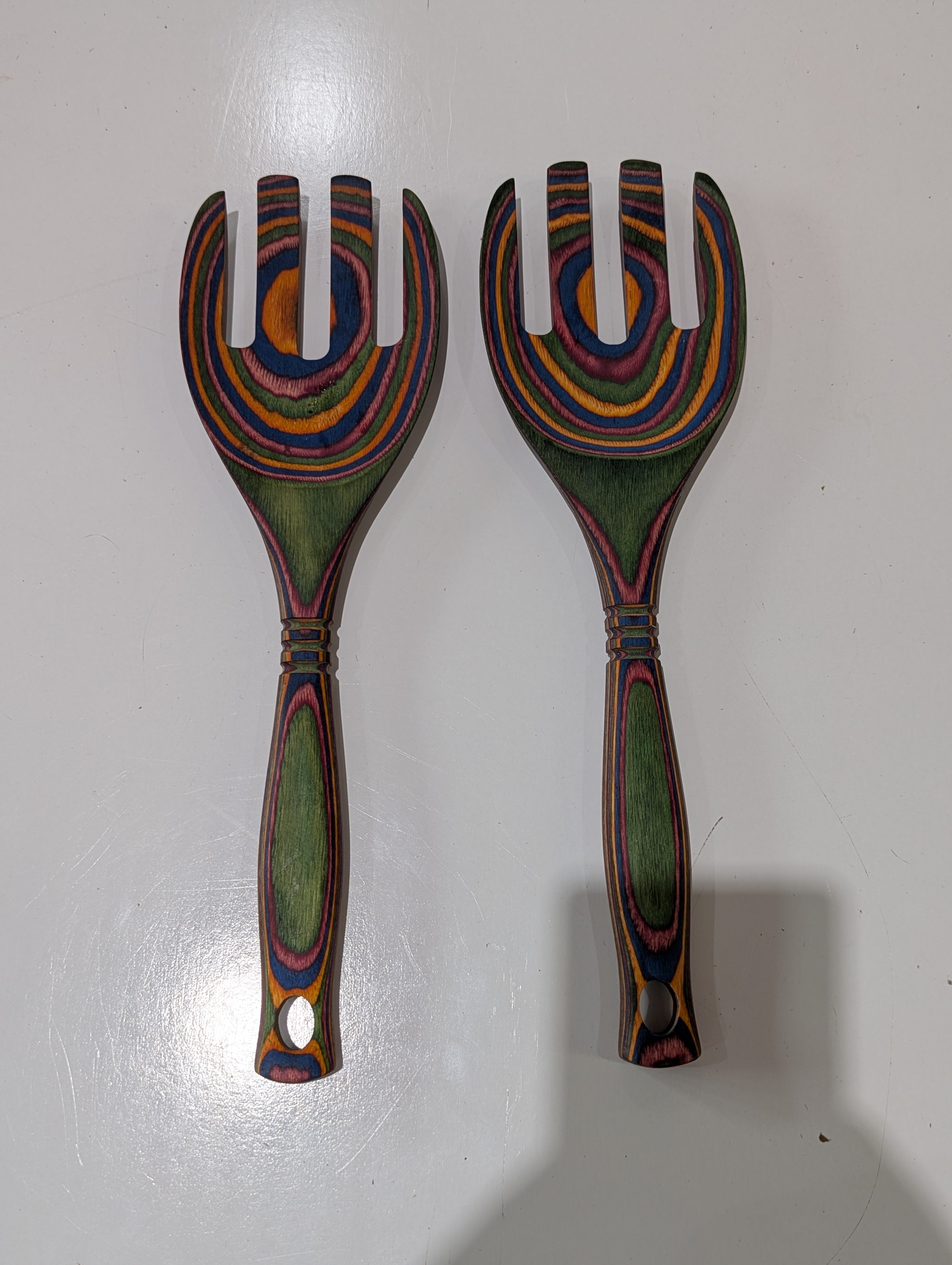 Rainbow Pakka Wood Salad Serving Fork Set Colorful Laminated Wooden Utensils 2 Pc