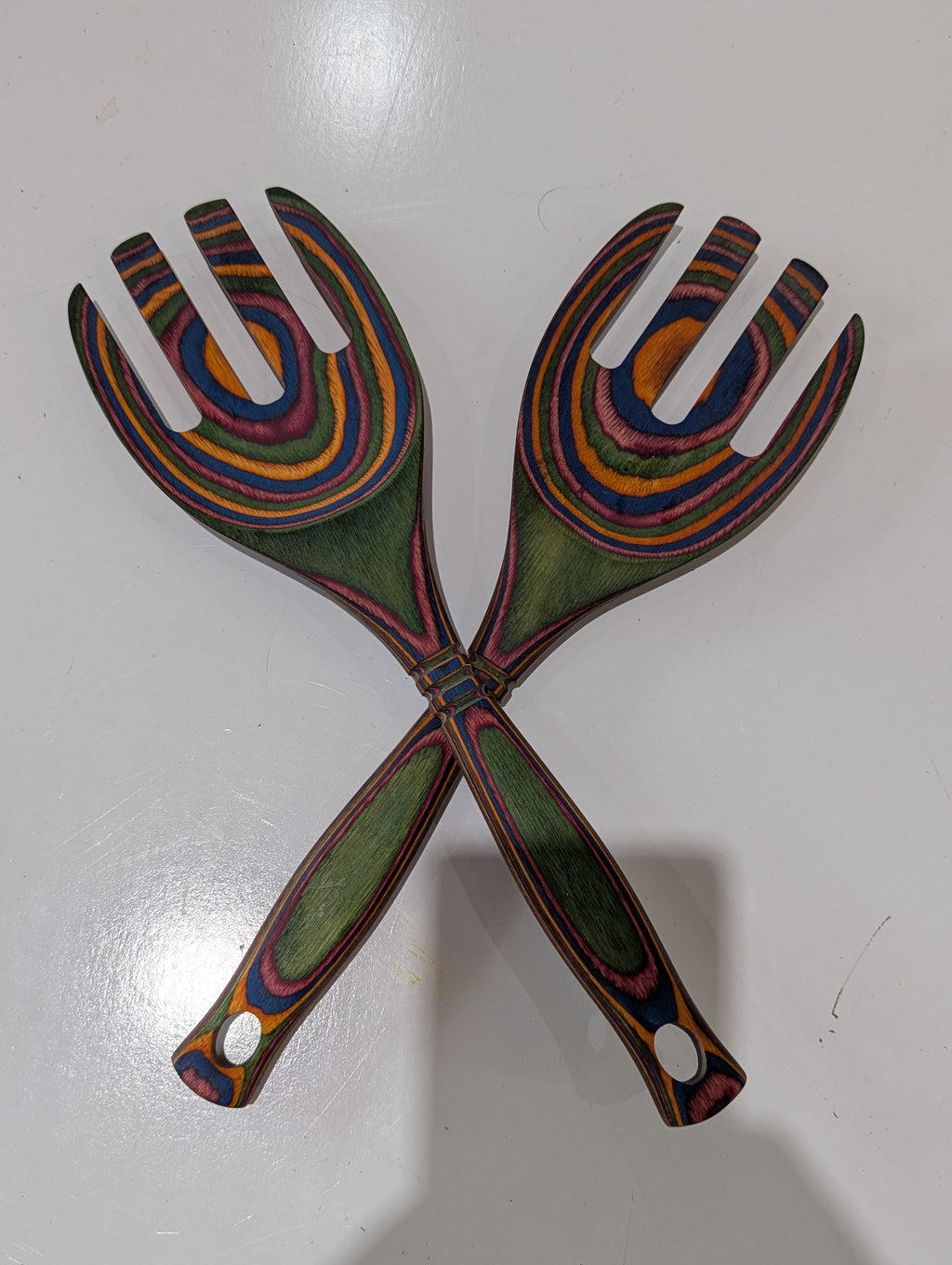 Rainbow Pakka Wood Salad Serving Fork Set Colorful Laminated Wooden Utensils 2 Pc