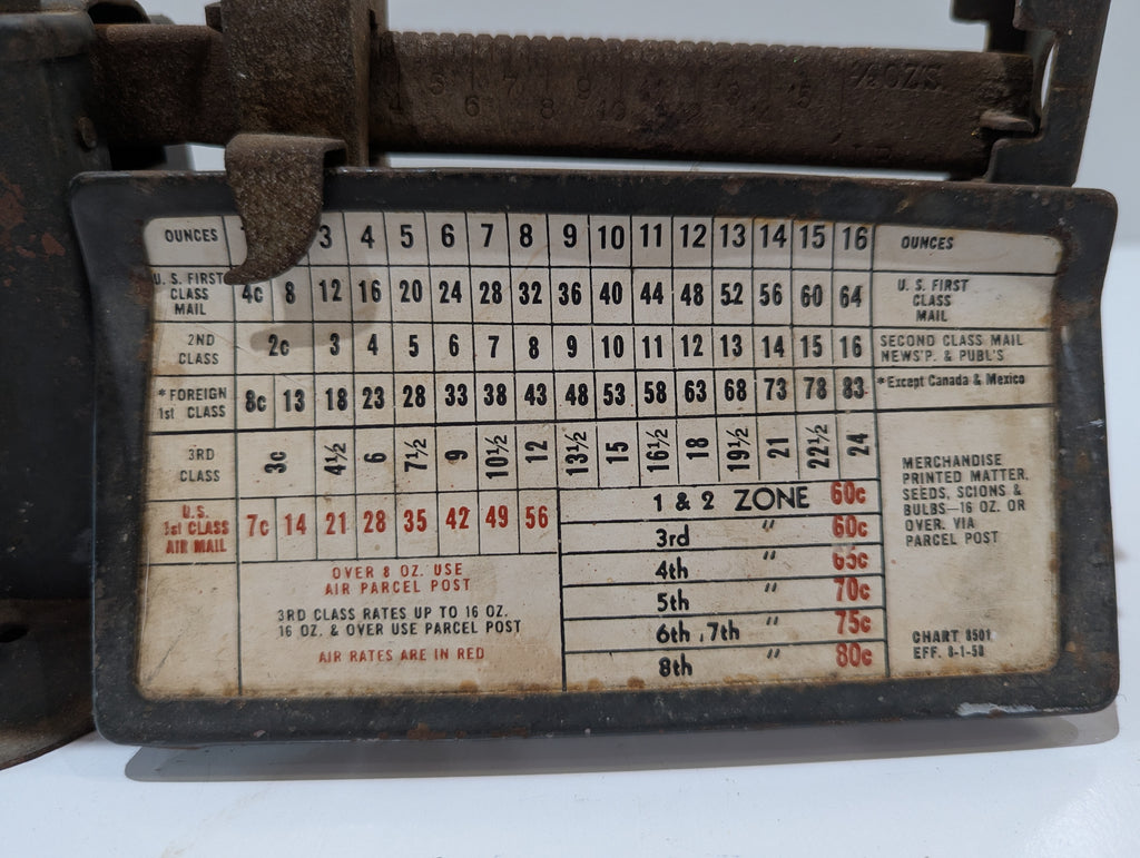 Vintage Detecto Cast Iron Postal Letter Shipping Balance Scale 16 Oz Air Mail USA