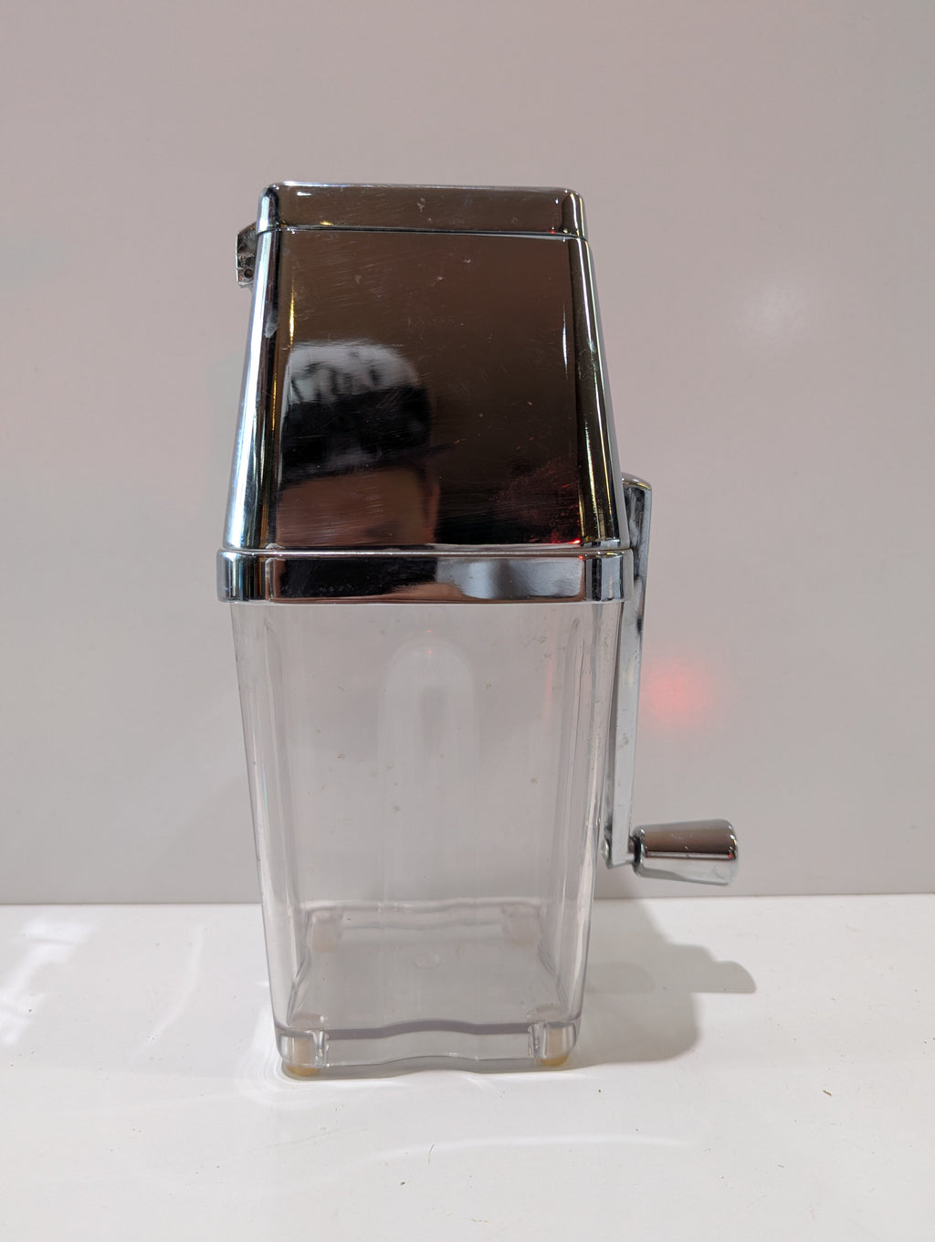 Vintage Metrokane Hand Crank Ice Crusher Chrome Clear Acrylic Bar Kitchen Tool