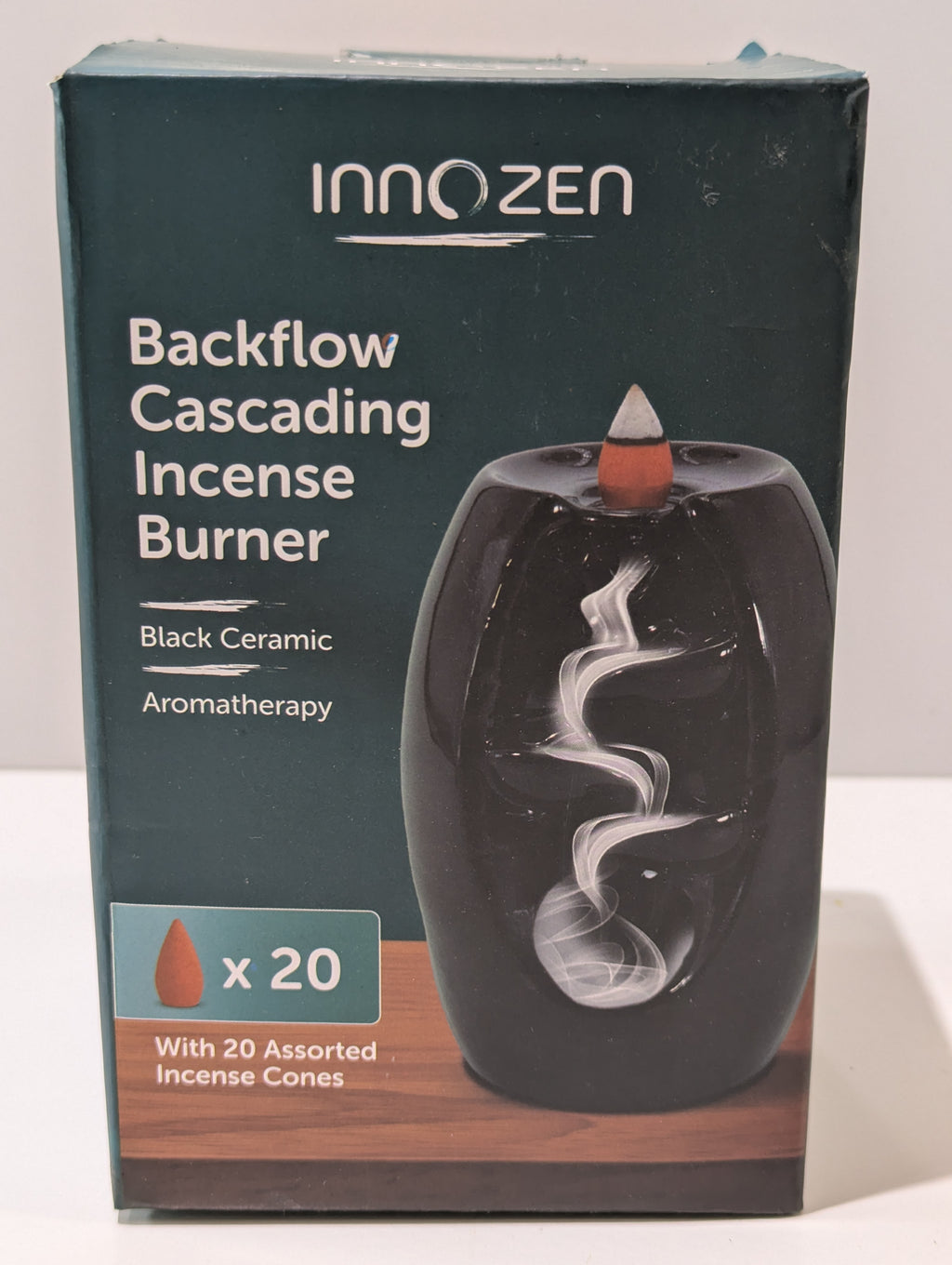 InnoZen Backflow Cascading Incense Burner Black Ceramic Aromatherapy Set W/20 Cones