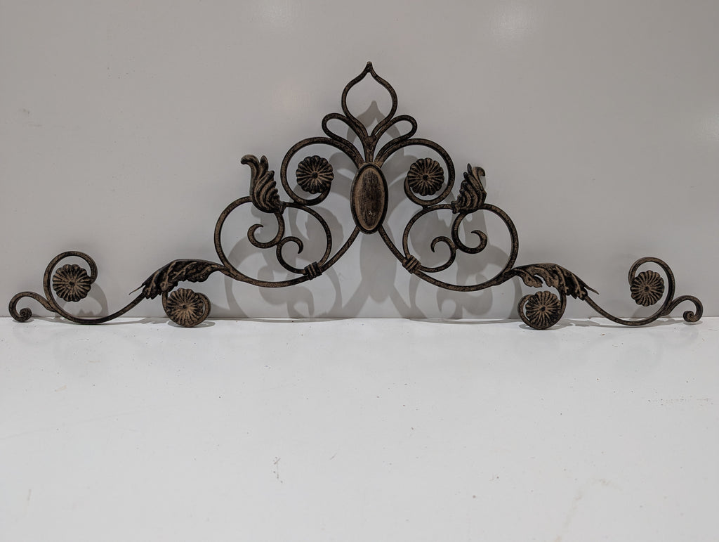 Large Decorative Scrollwork Metal Wall Pediment Architectural Garden Wall Decor