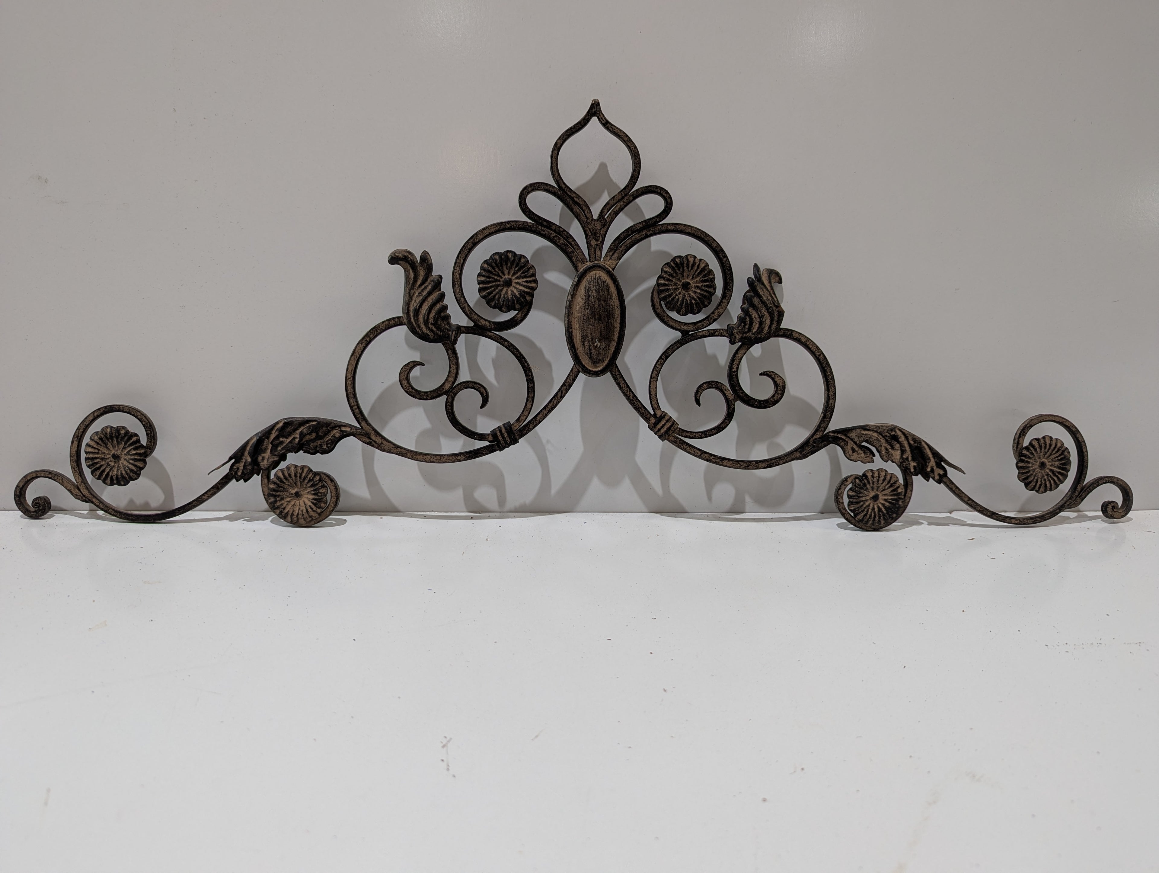 Large Decorative Scrollwork Metal Wall Pediment Architectural Garden Wall Decor